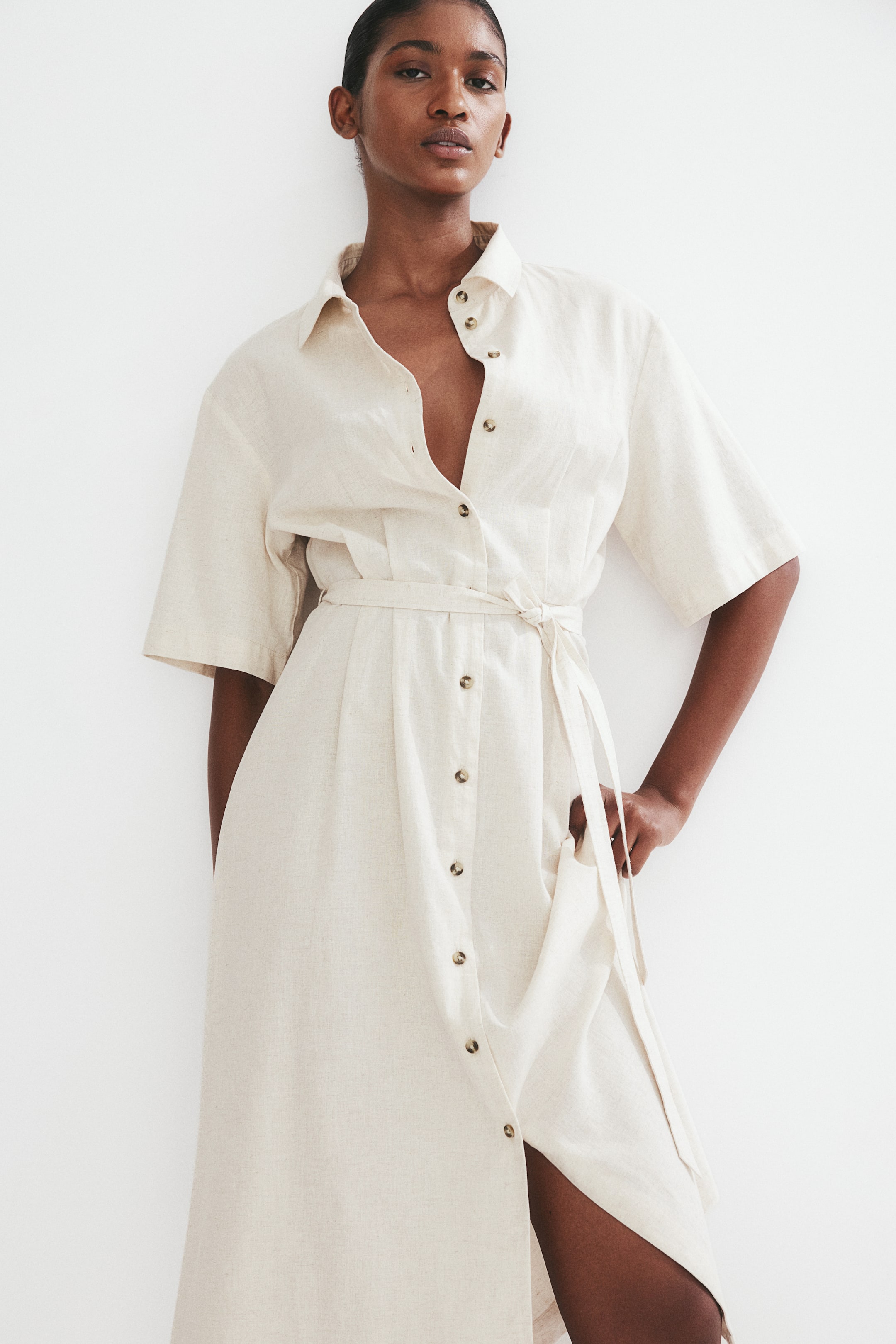 Linen-blend Shirt Dress