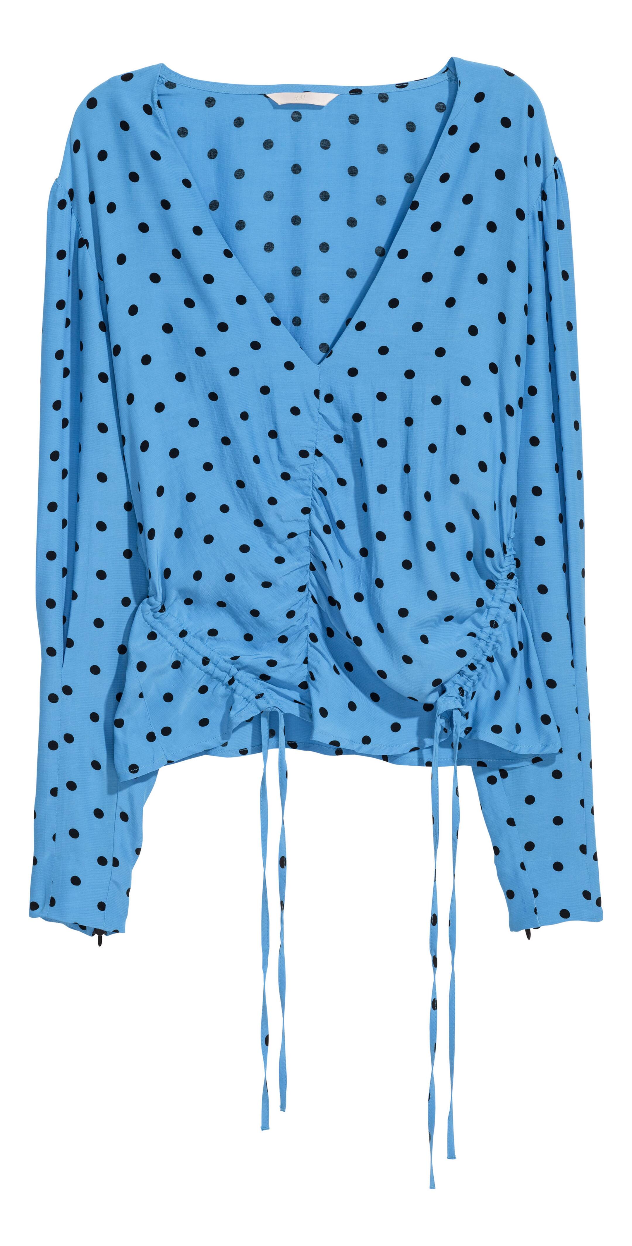 View larger image: V-neck Blouse with Drawstrings - Dark blue/black dotted - Ladies | H&M CA 1