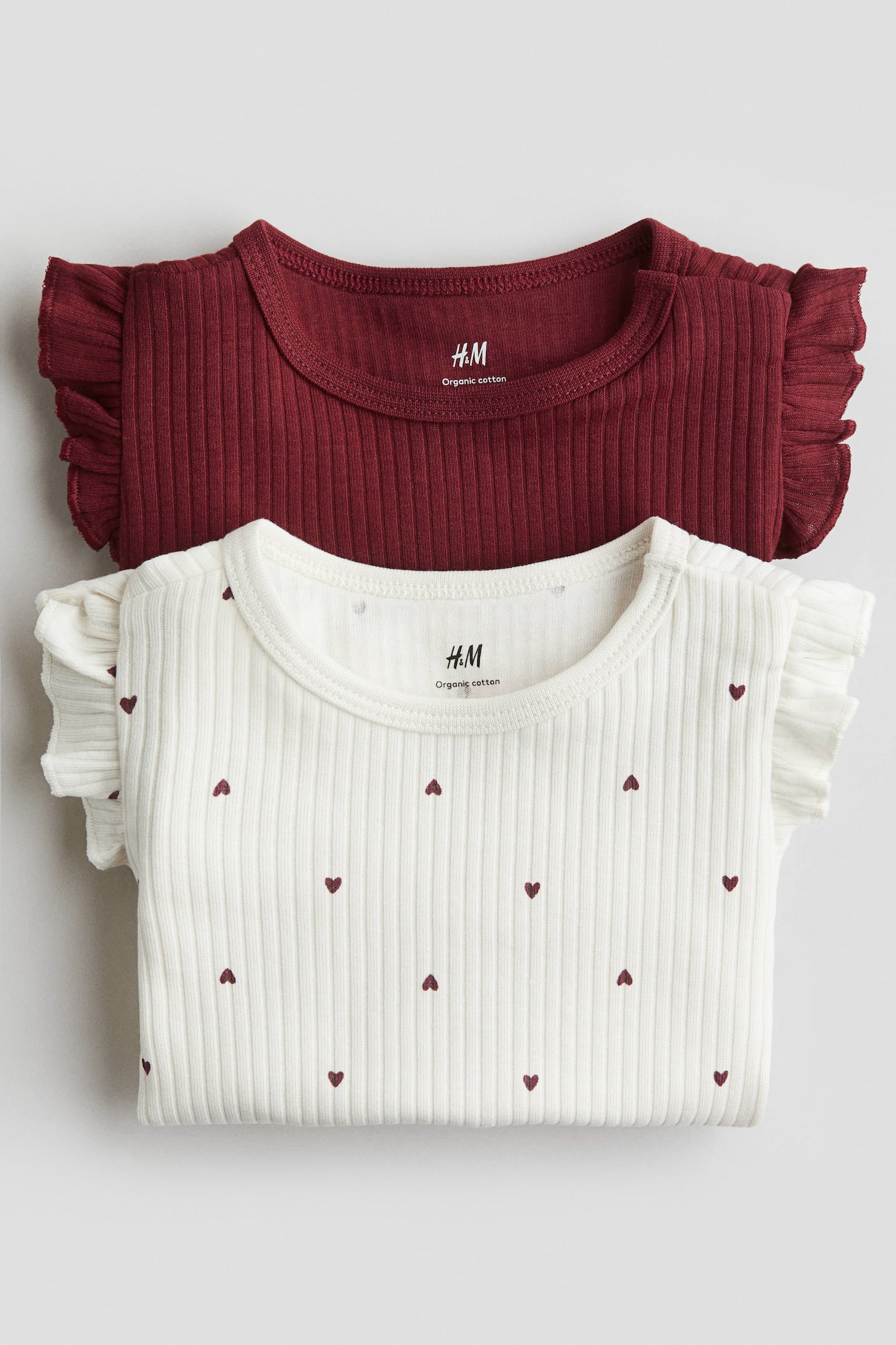 Детские рубашки H&M 2-pack Ribbed Jersey Shirts, цвет: Тёмный красный — фото 2