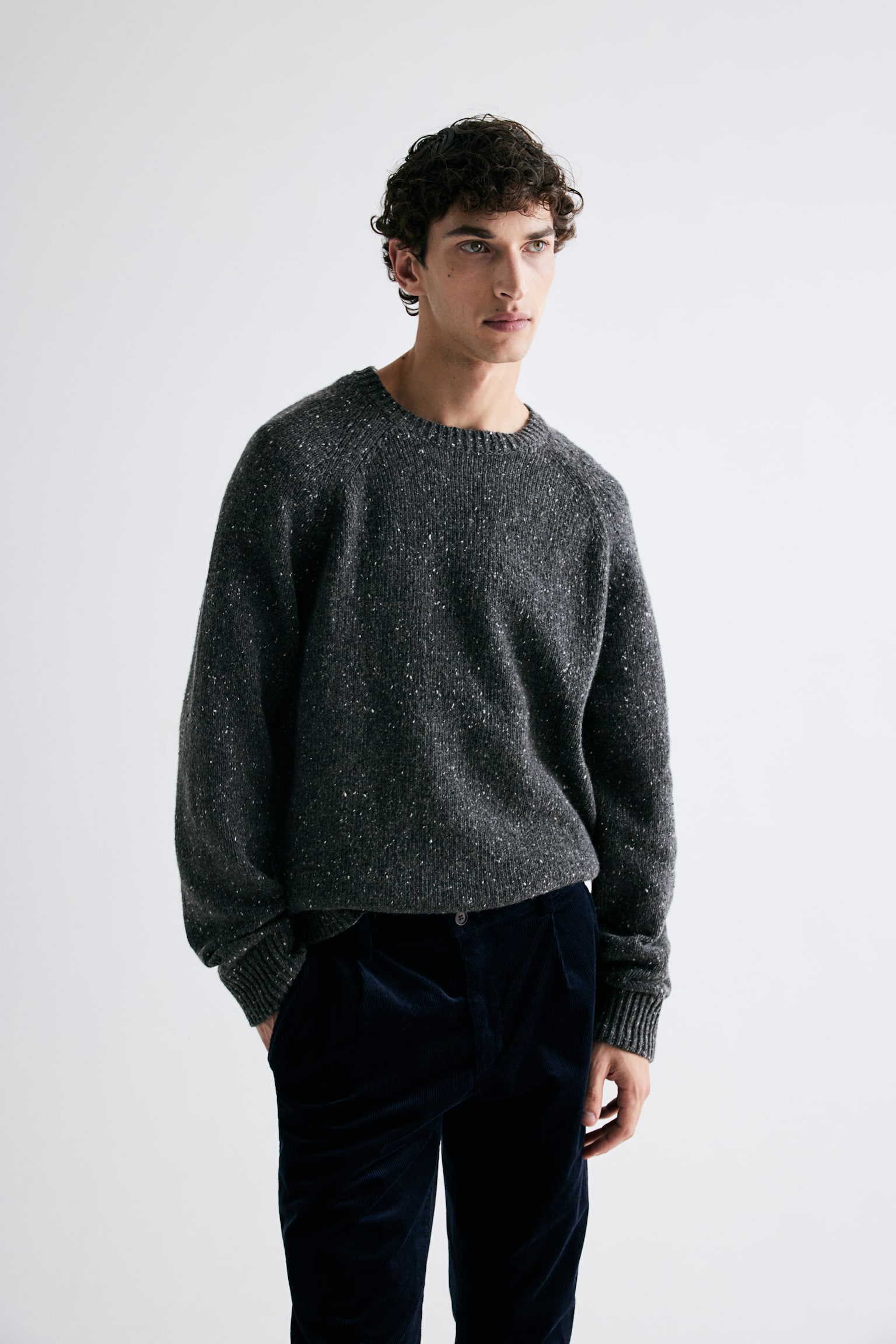 Regular Fit Wool-blend jumper - Dark grey marl/Navy blue - 3