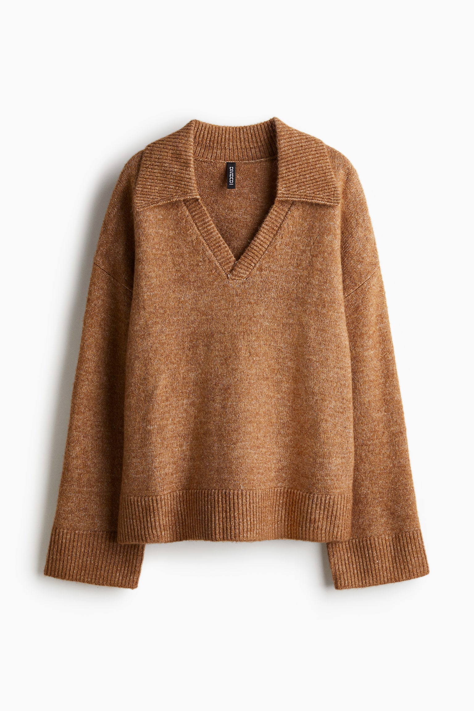 Collared fine-knit jumper - Brown marl/Cream/Grey marl - 2