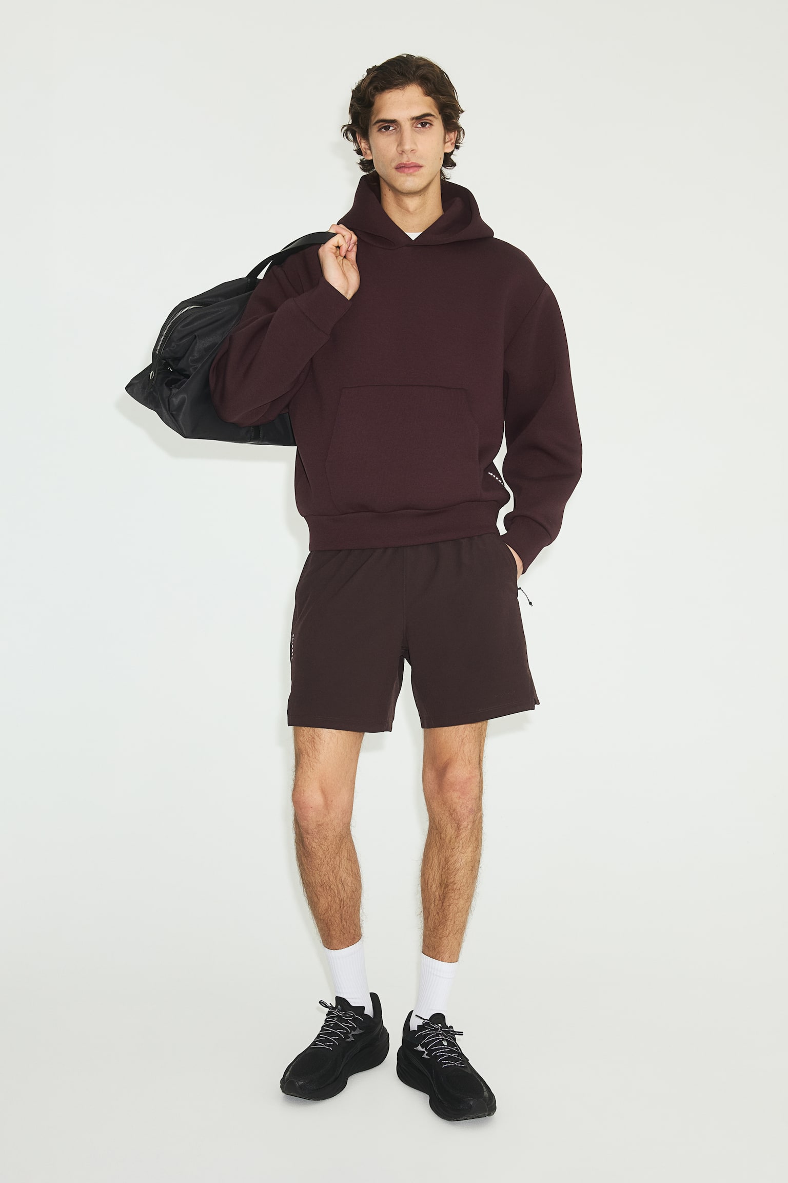 Oversized Fit Sports hoodie with DryMove™ - Dark brown/Beige/Black - 1