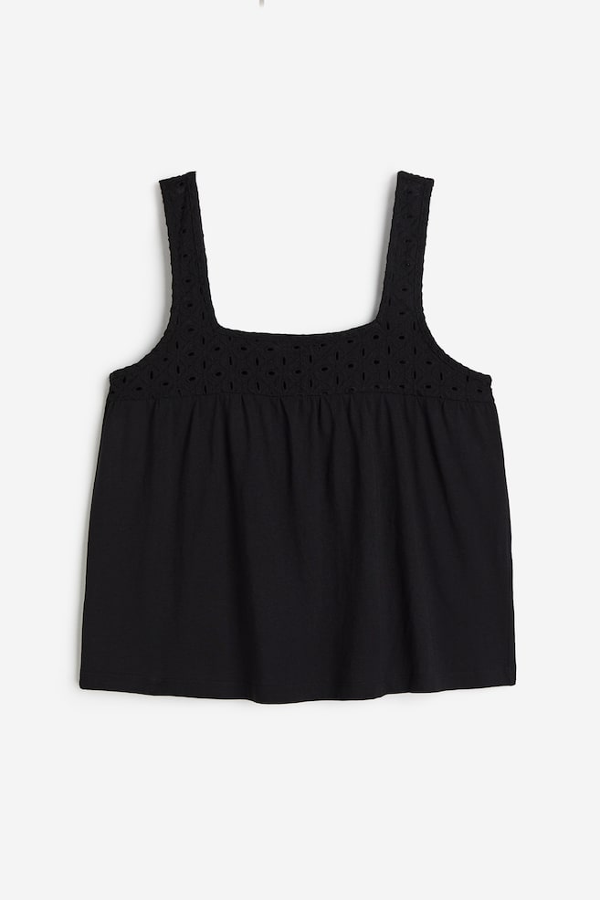 Broderie anglaise-detail top - Black/White - 2
