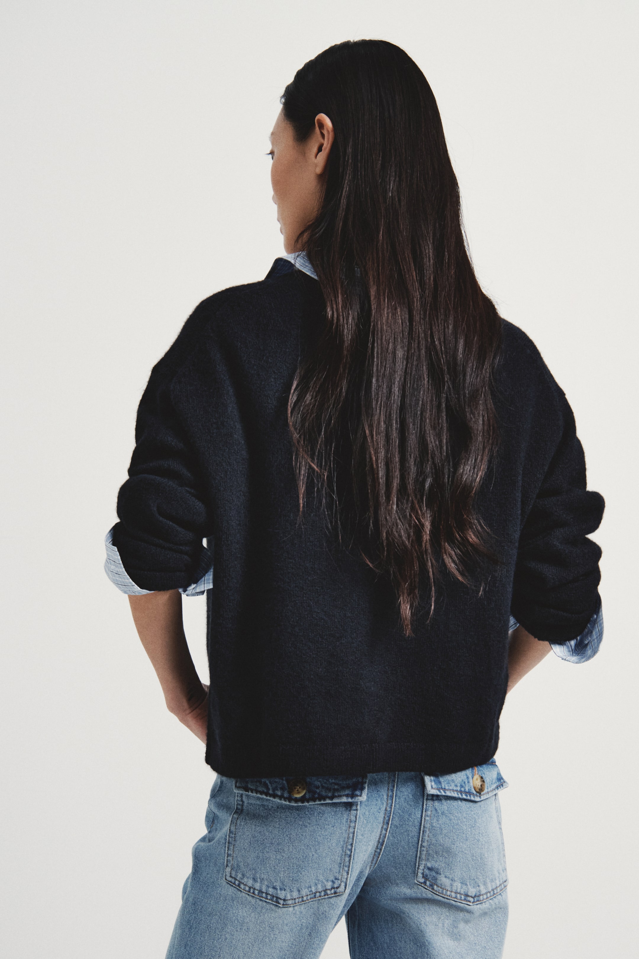 이미지 확대 보기: 자카드 니트 가디건 - 네이비 블루/아가일 패턴 - 여성 | H&M KR 3