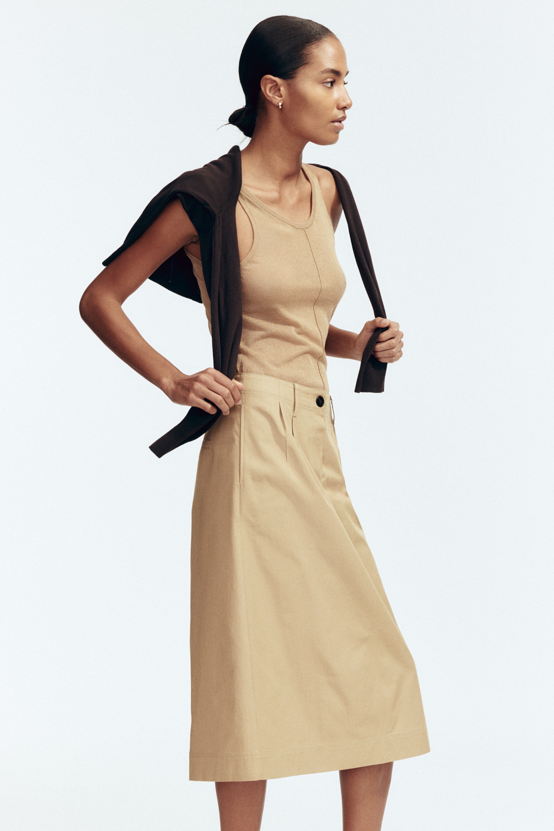 Cotton twill skirt - Beige