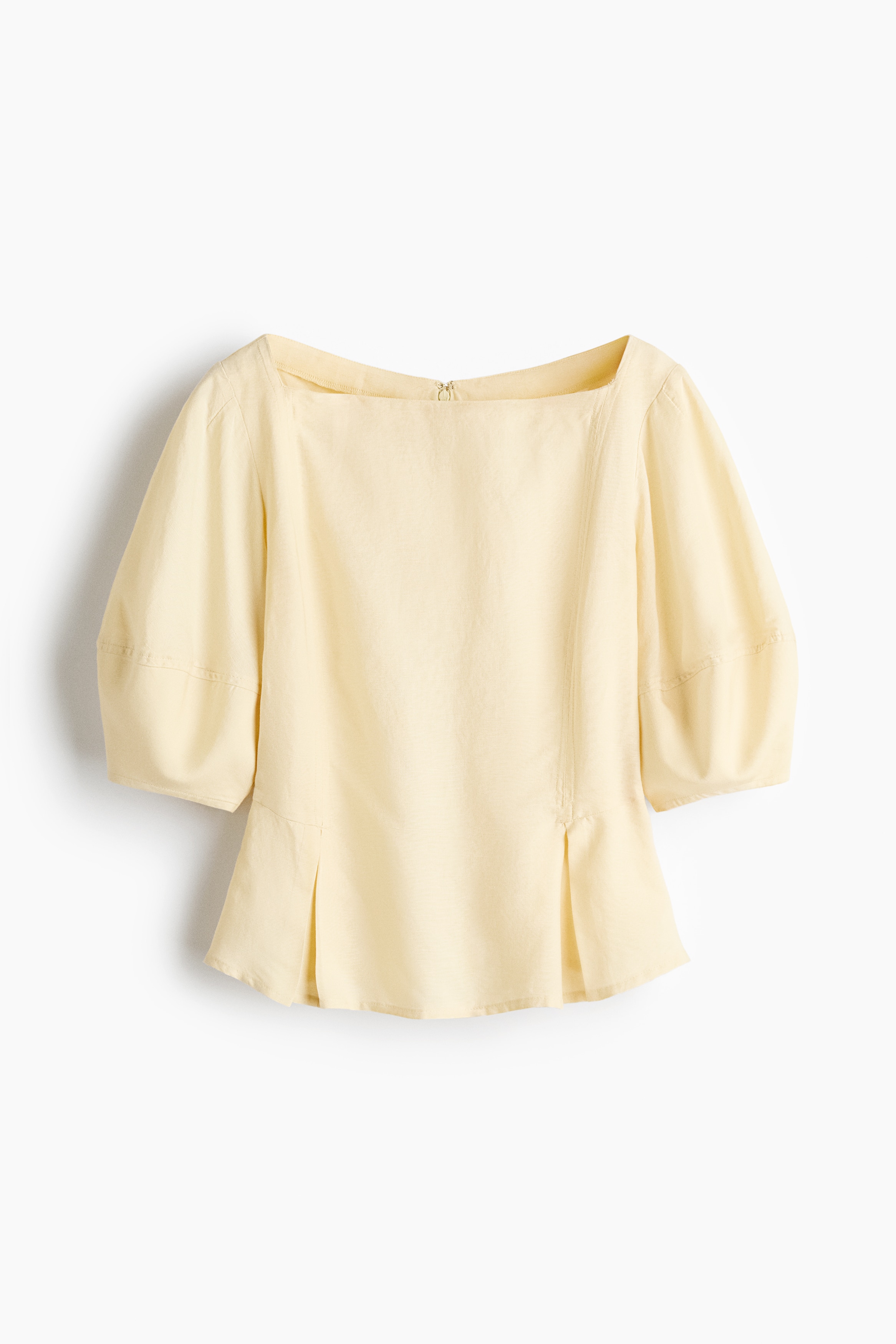 Linen-blend peplum top - Light yellow/Light beige