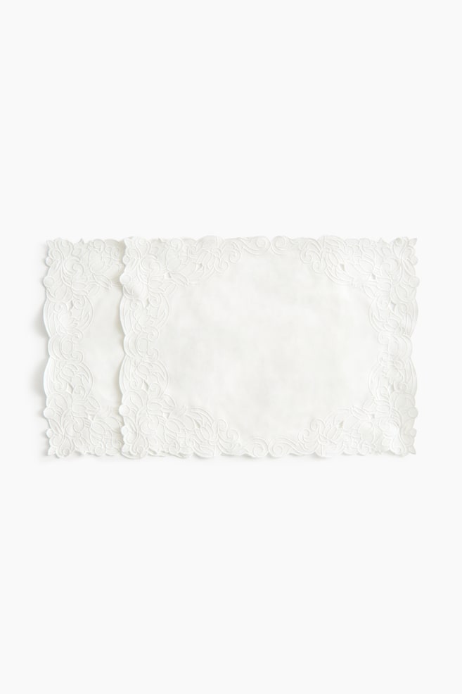2-Pack Embroidered-Detail Placemats - White - 1