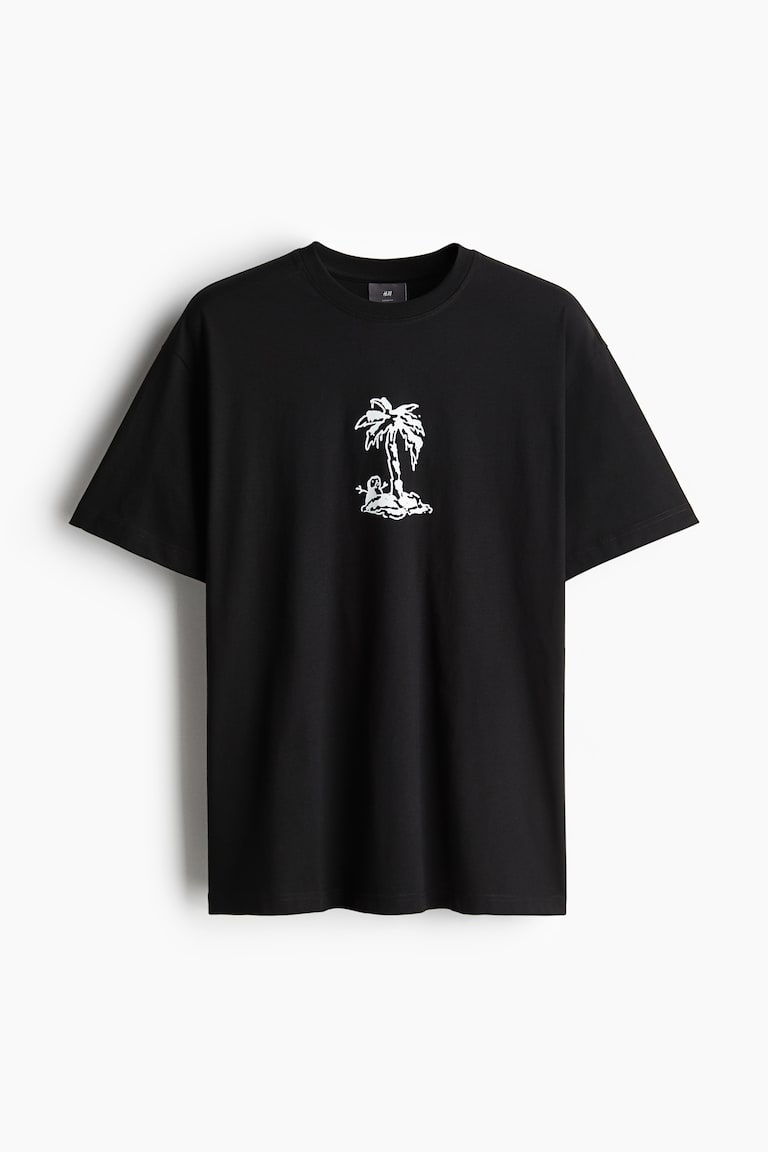 Loose Fit Printed T-shirt Black/Palm tree Men H&M IN