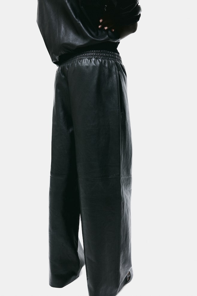 Wide leather trousers - Black/Dark grey - 5