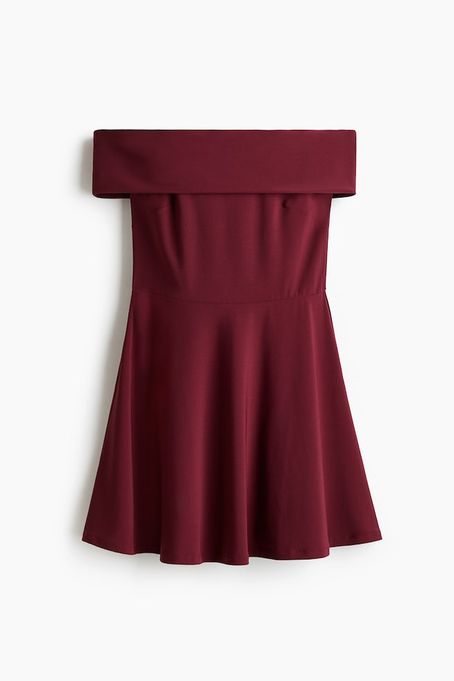 Flared off-the-shoulder dress - Dark red - 1