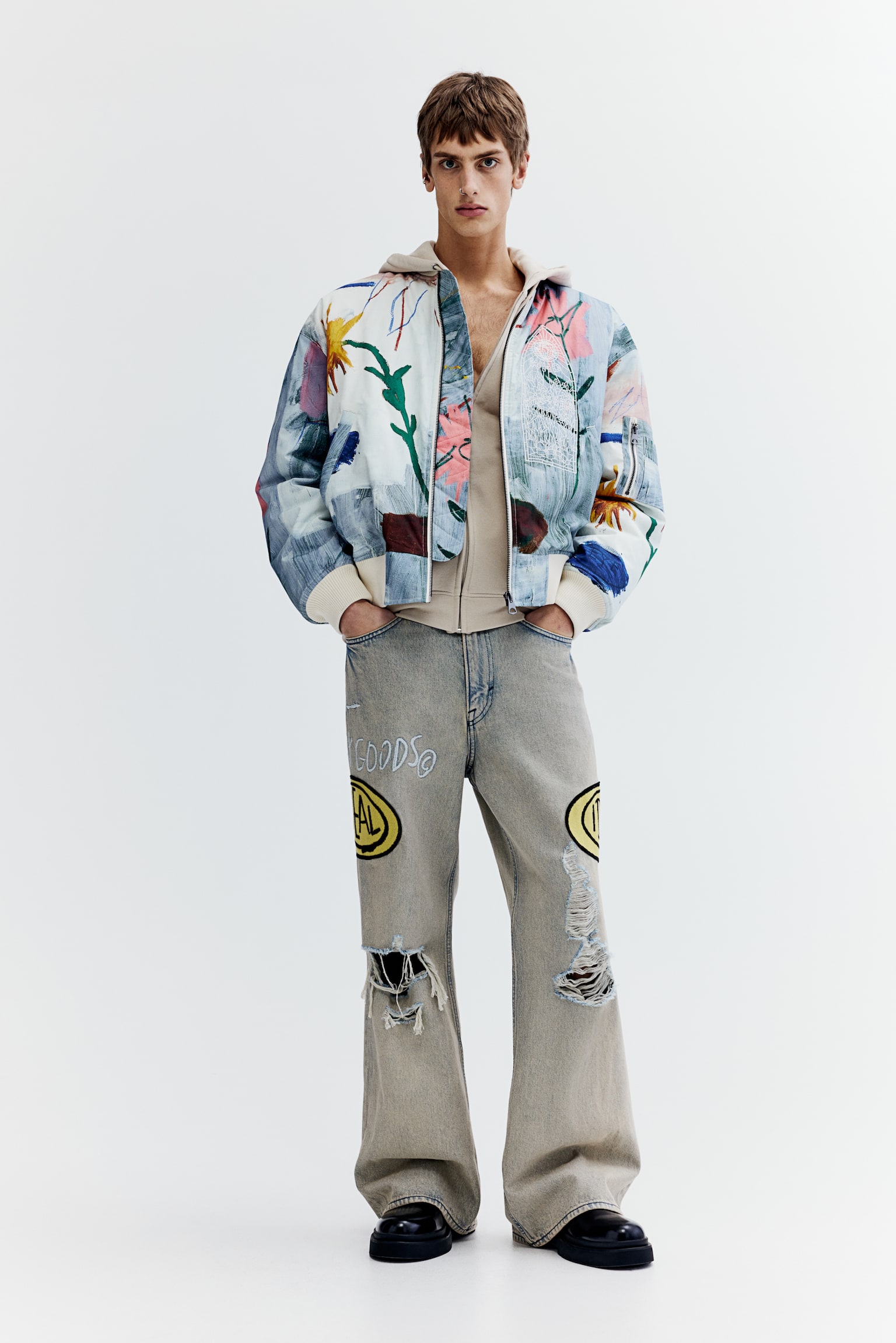 Loose Fit Bomber Jacket - Light blue/Basquiat - 1