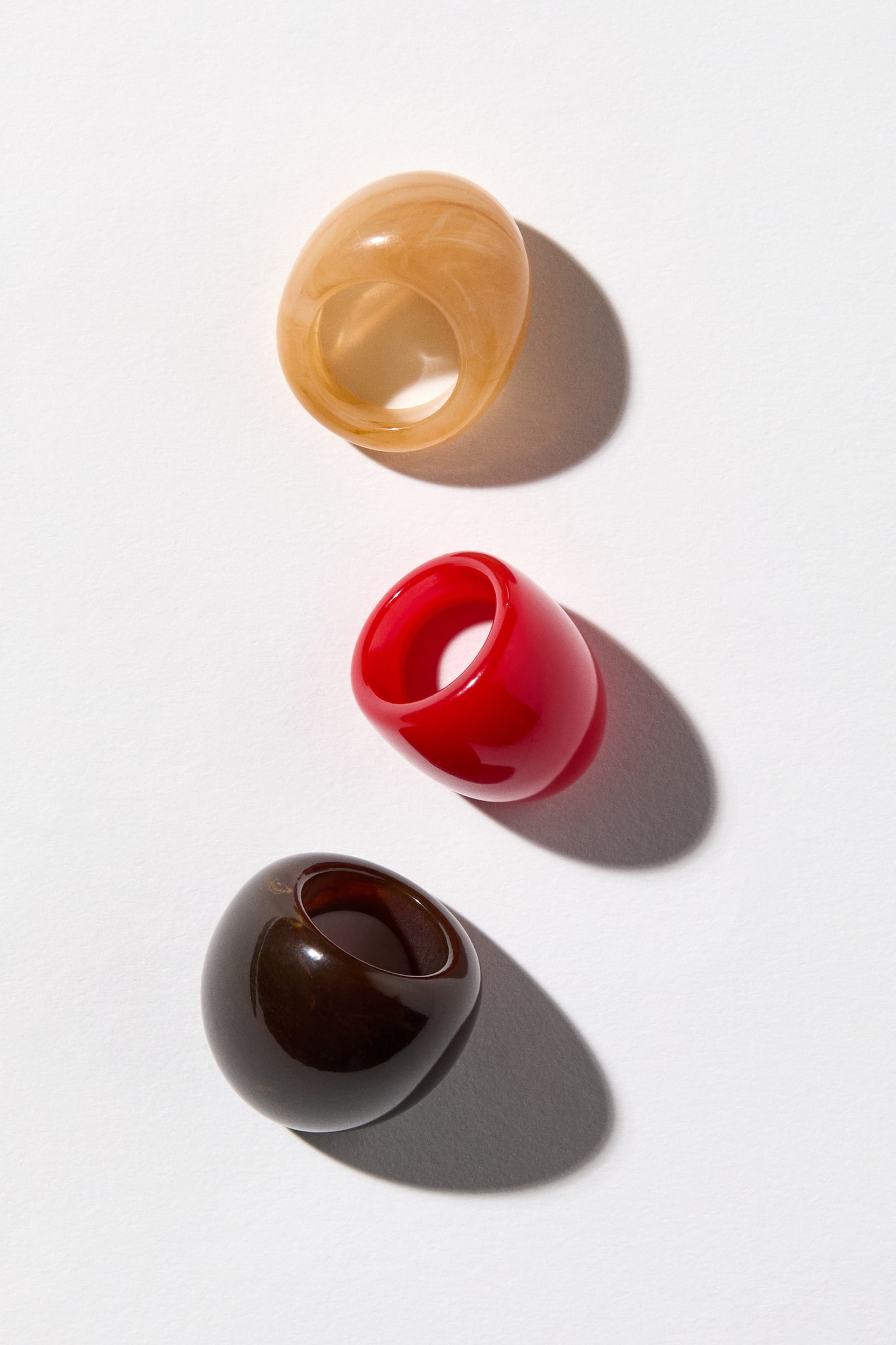3-pack chunky rings - Red/Dark brown/Apricot - 1