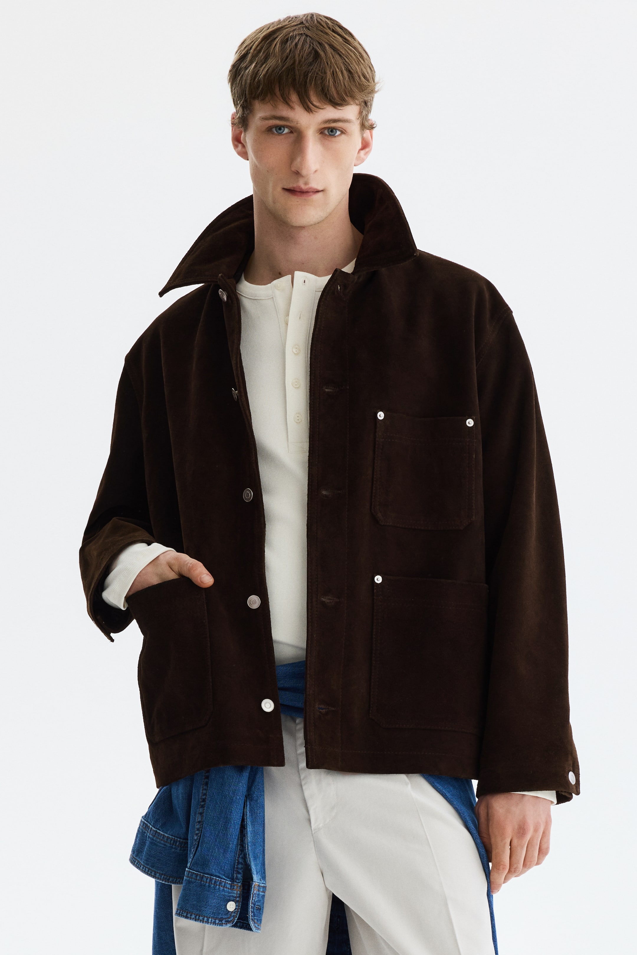 Vezi imaginea mai mare: Jachetă din piele întoarsă - Maro-închis - BĂRBAŢI | H&M RO 1