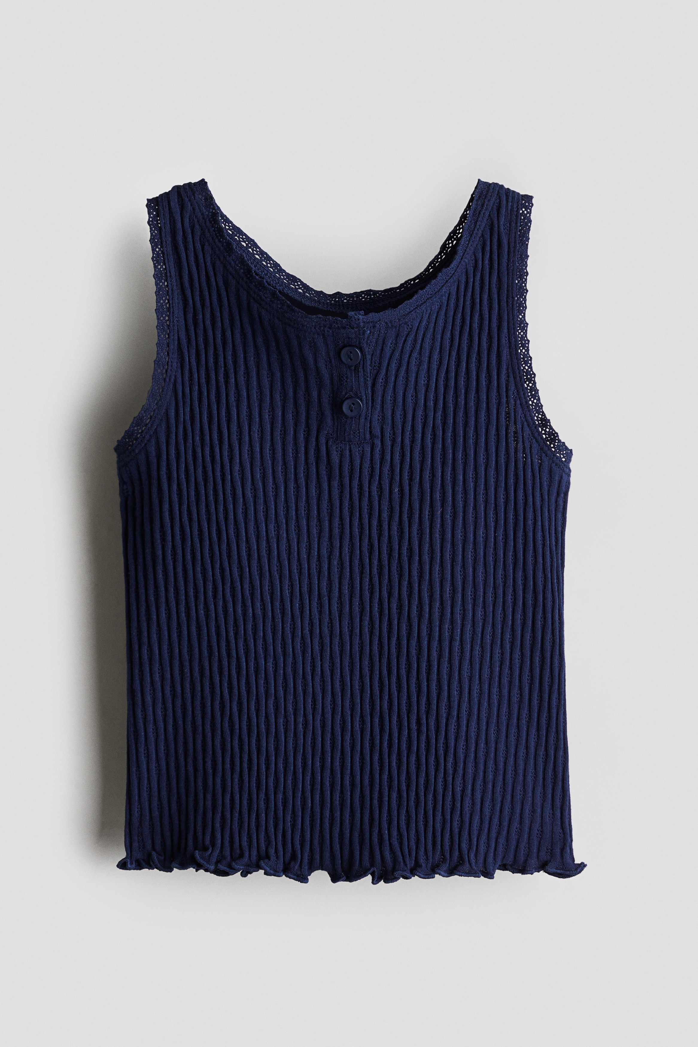 Pointelle cotton vest top - Navy blue/White/Lemons/Red