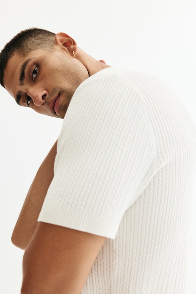 Polo in maglia a trecce Regular Fit - Bianco/Beige - 5