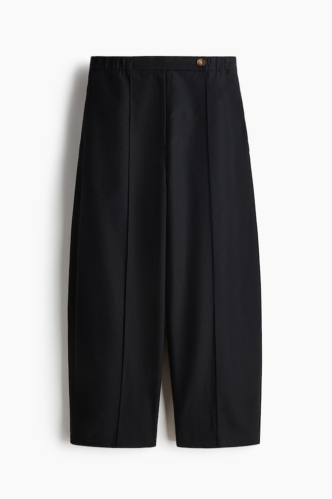 Pantaloni din amestec de in curbați pe picioare - Negru/Crem/Maro - 1