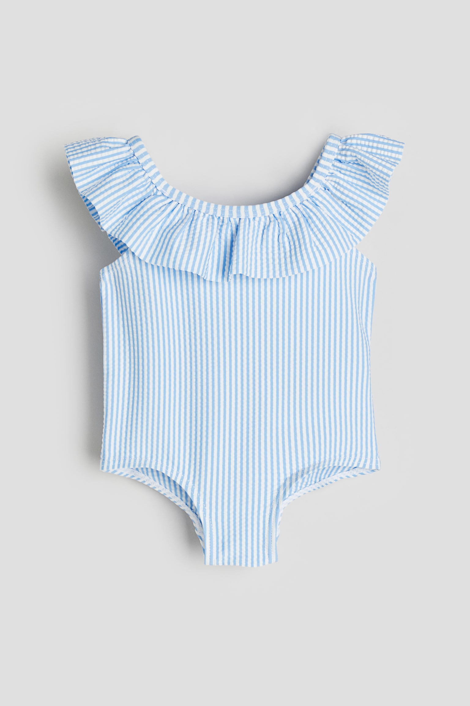 Flounce-trimmed swimsuit - Light blue/Striped - 1