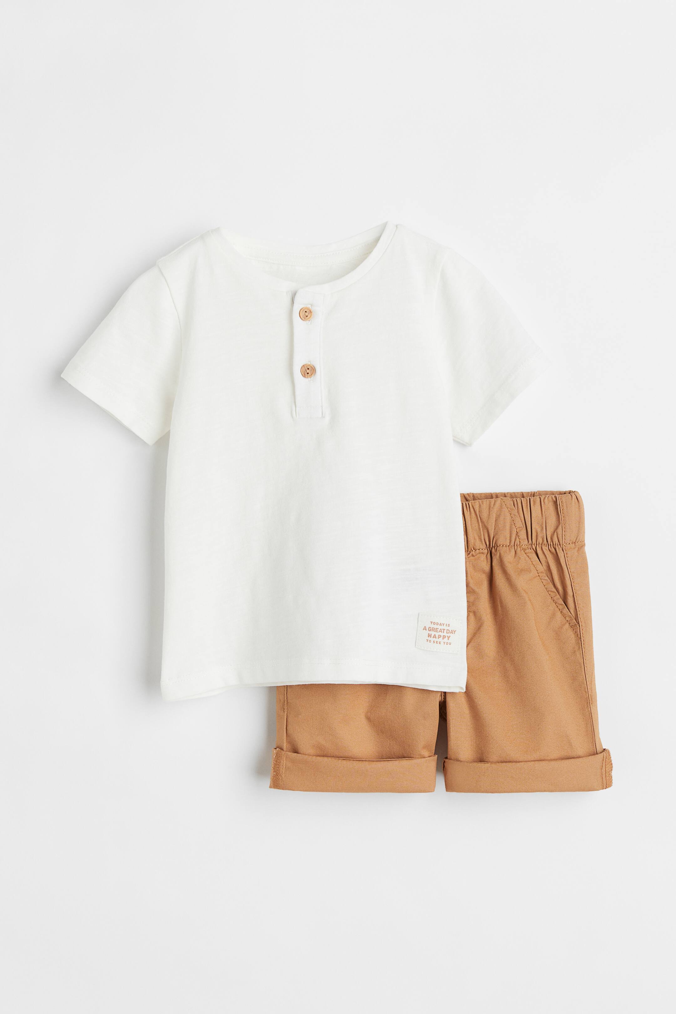 Xem ảnh lớn hơn: Bộ 2 món cotton - Màu nâu nhạt/Trắng - Kids | H&M VN 1