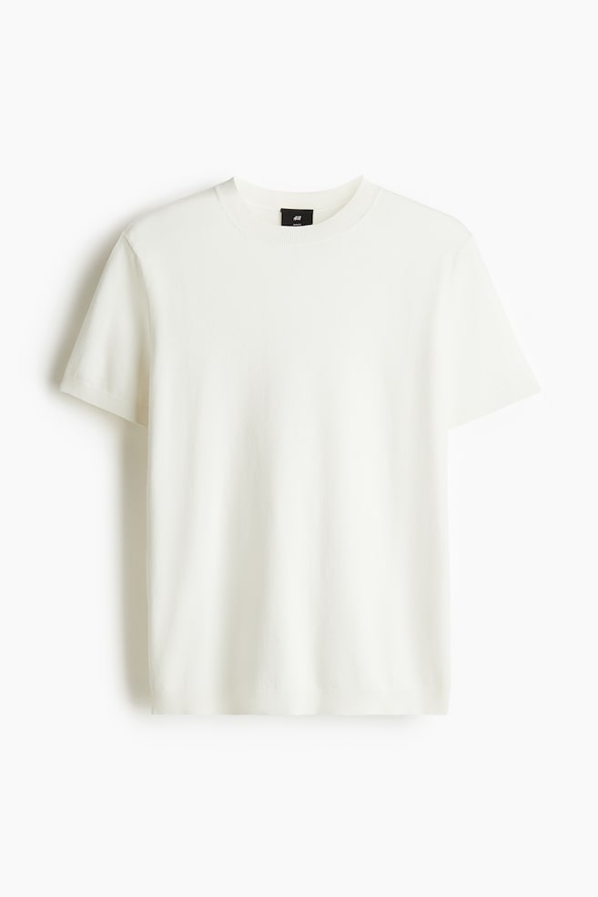 Slim-Fit Fine-Knit T-Shirt - White/Dark beige - 1