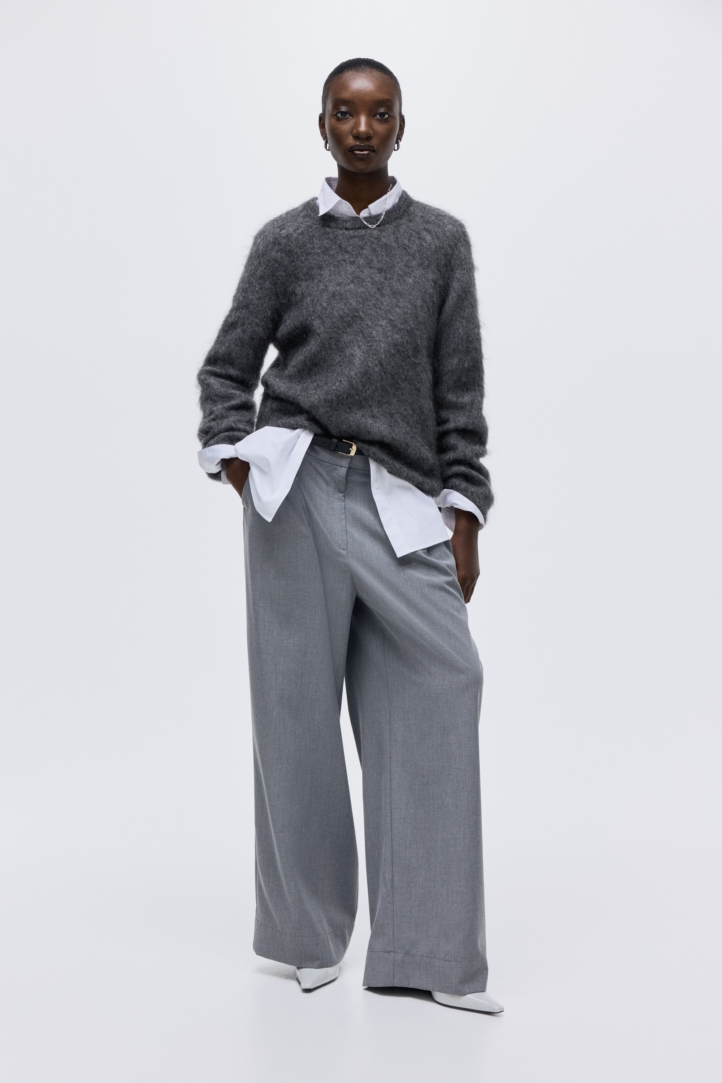 H & M - モヘアブレンドセーター - グレー H & M - モヘアブレンドセーター - グレー