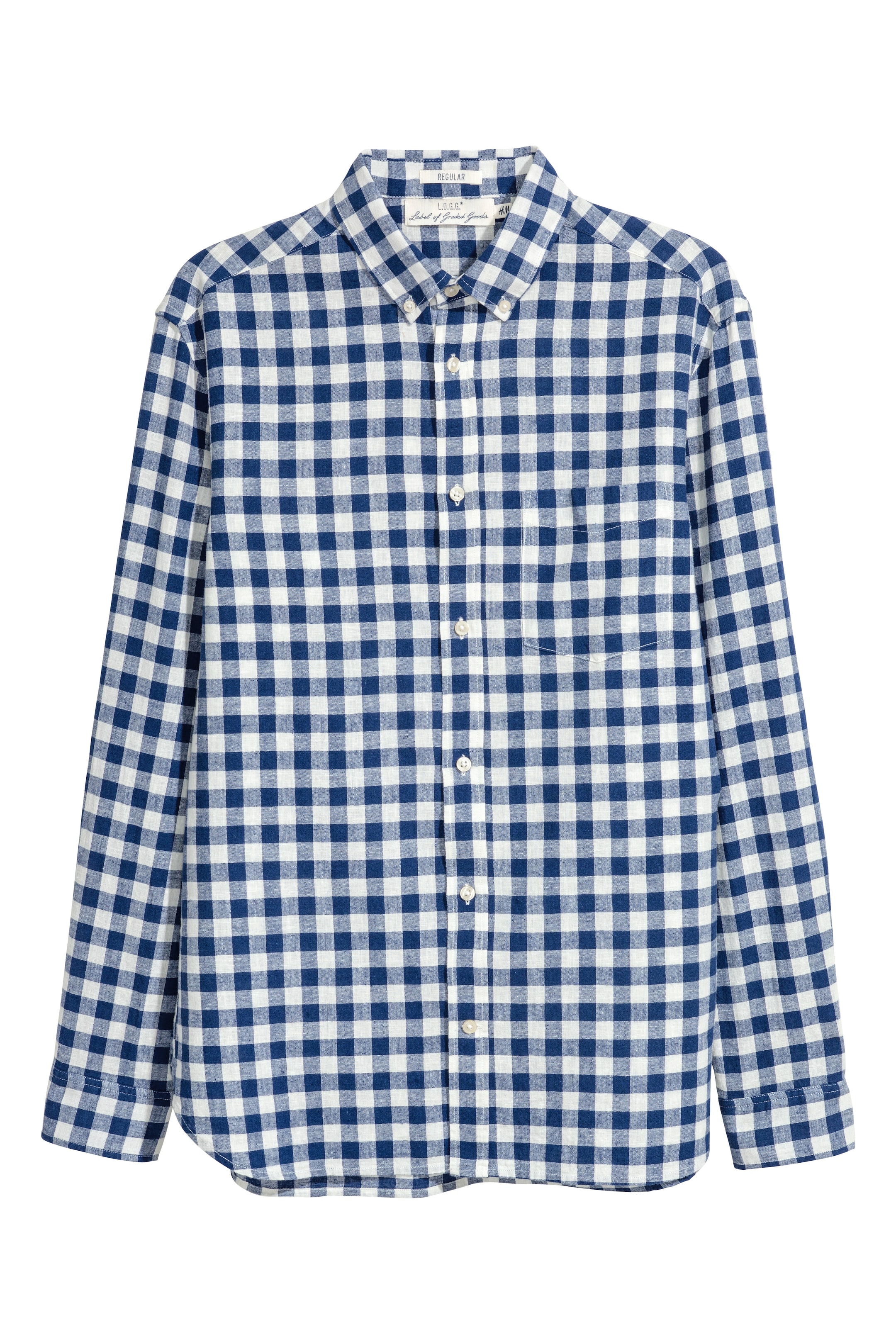 View larger image: Linen-blend shirt Regular fit - Dark blue/White check - Men | H&M GB 1
