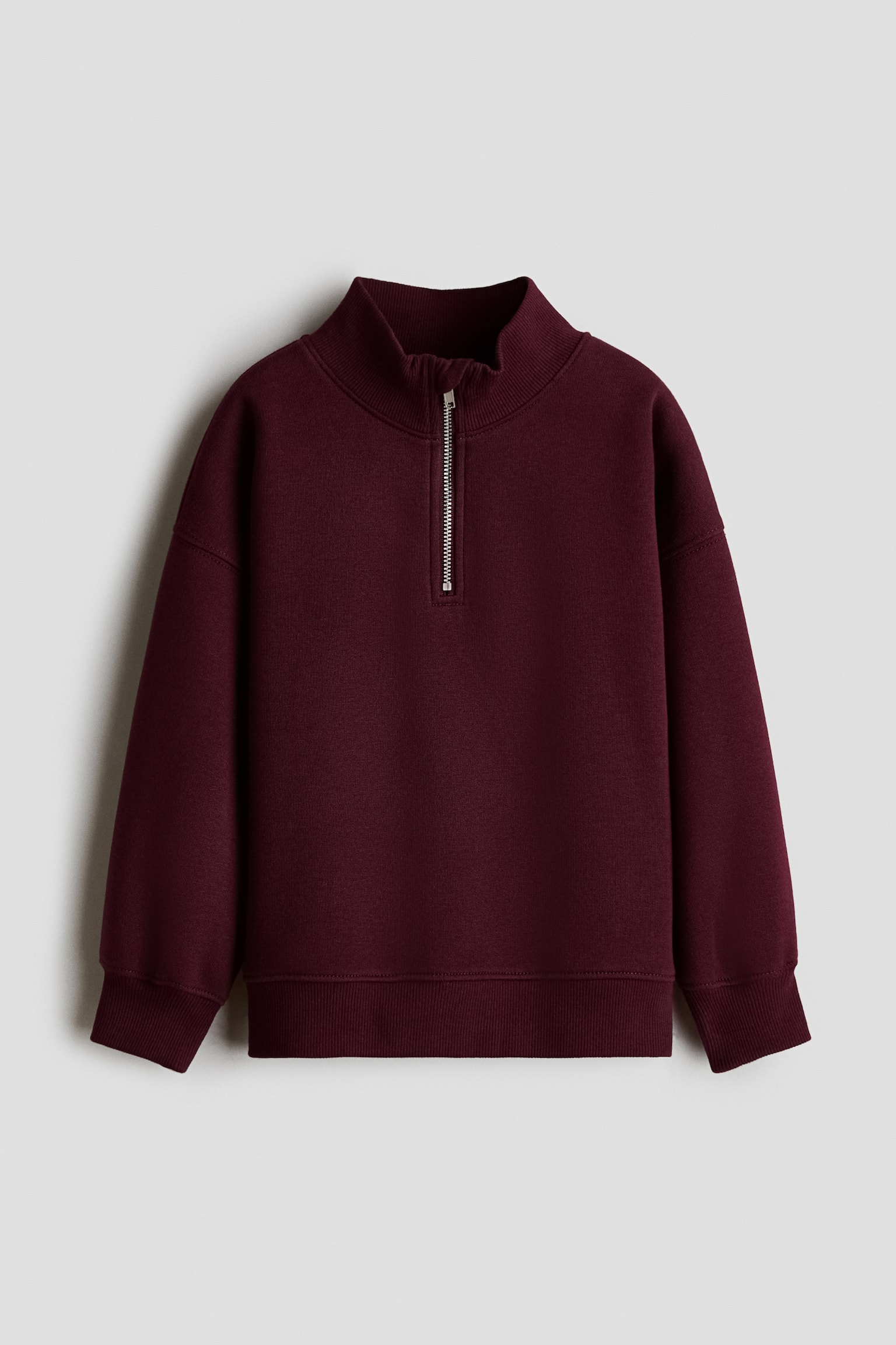 Sweat à l'intérieur brossé avec col zippé - Rouge prune foncé/Bleu marine - 1