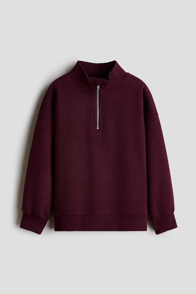 Zip-top brushed-inside sweatshirt - Dark plum red/Dark green/Navy blue - 1