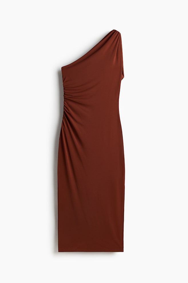Draped-Panel One-Shoulder Dress - Rust brown/Dark khaki green - 1