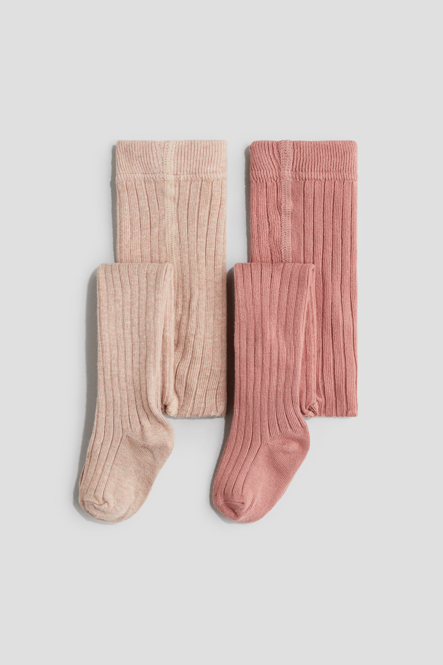 2-pack rib-knit tights - Pink/Beige/Dark red/White/Beige/Light beige - 1