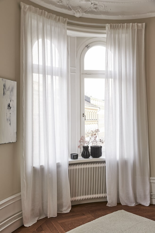 2-pack linen-blend curtains - Vit/Ljus gråbeige/Antracitgrå - 2