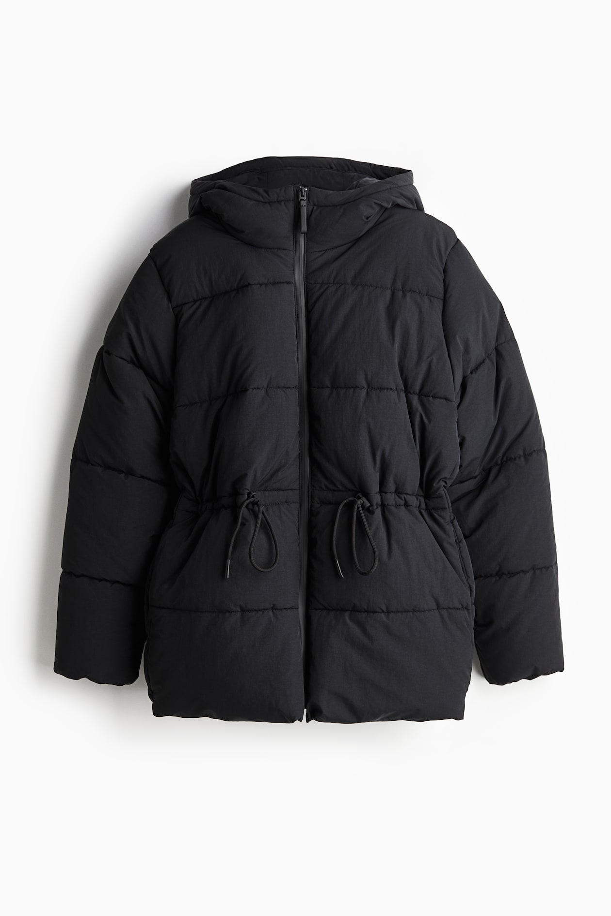 Oversized drawstring-waist puffer jacket Black Ladies H&M IE