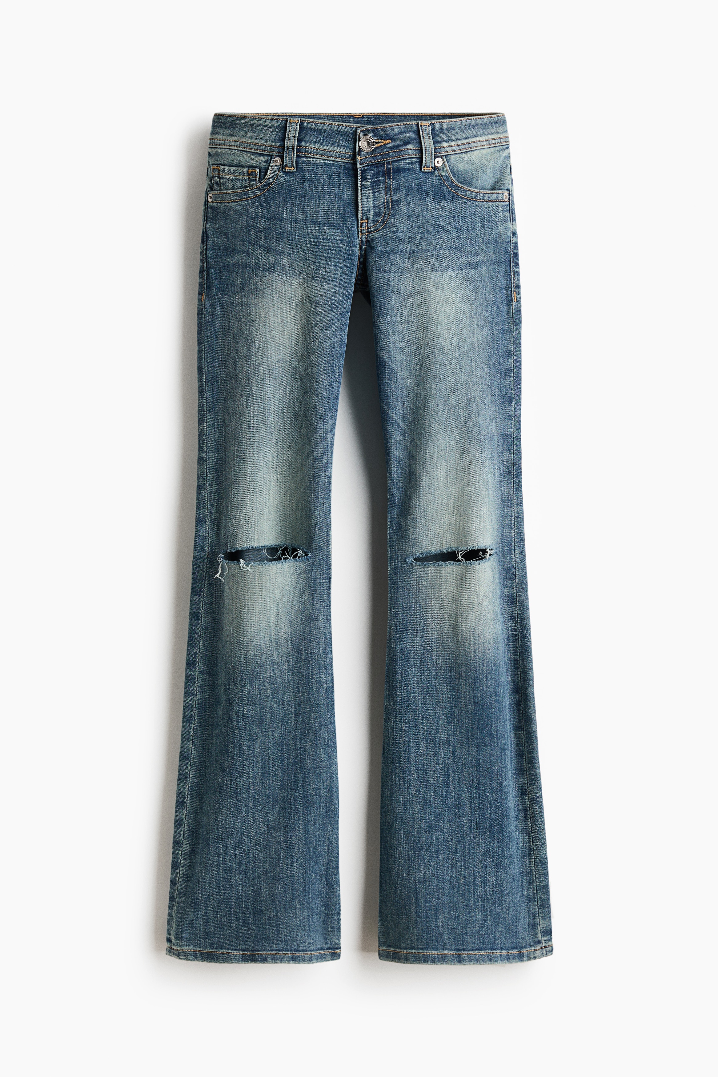 Flared Leg Ultra Low Waist Jeans - Denimblå/Mørk denimblå/Lys denimblå