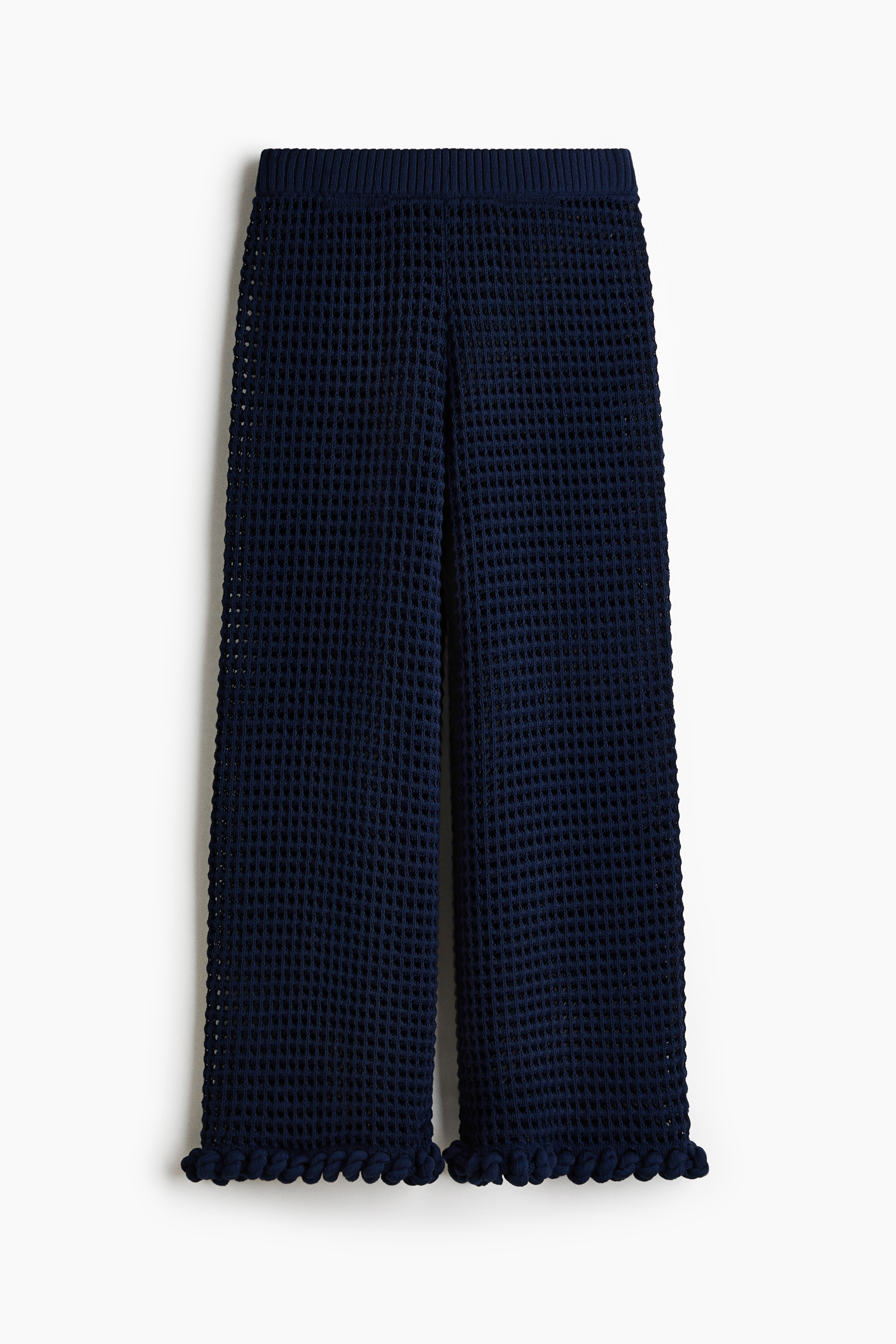 Rope-detail hole-knit trousers - Navy blue