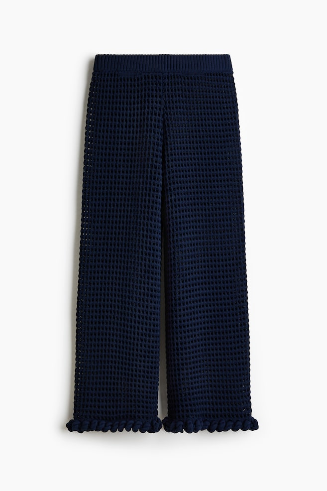 Rope-detail hole-knit trousers - Navy blue - 1
