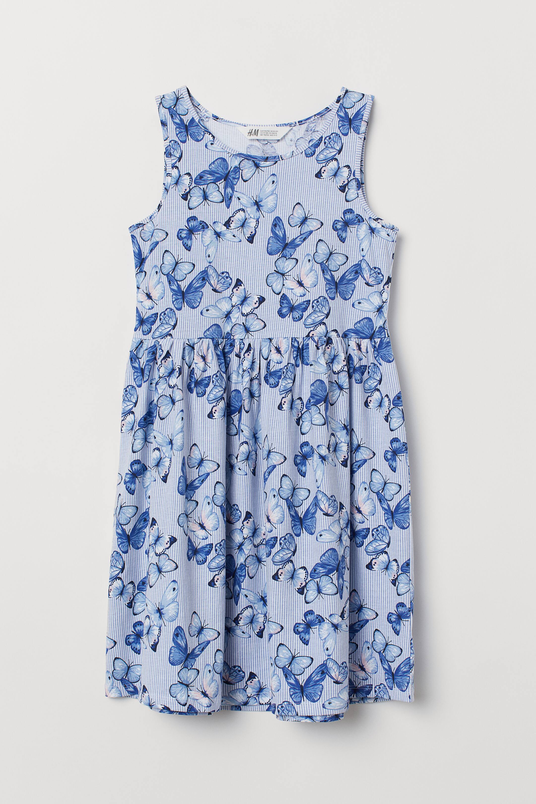 View larger image: Printed jersey dress - Light blue/Butterflies - Kids | H&M 1