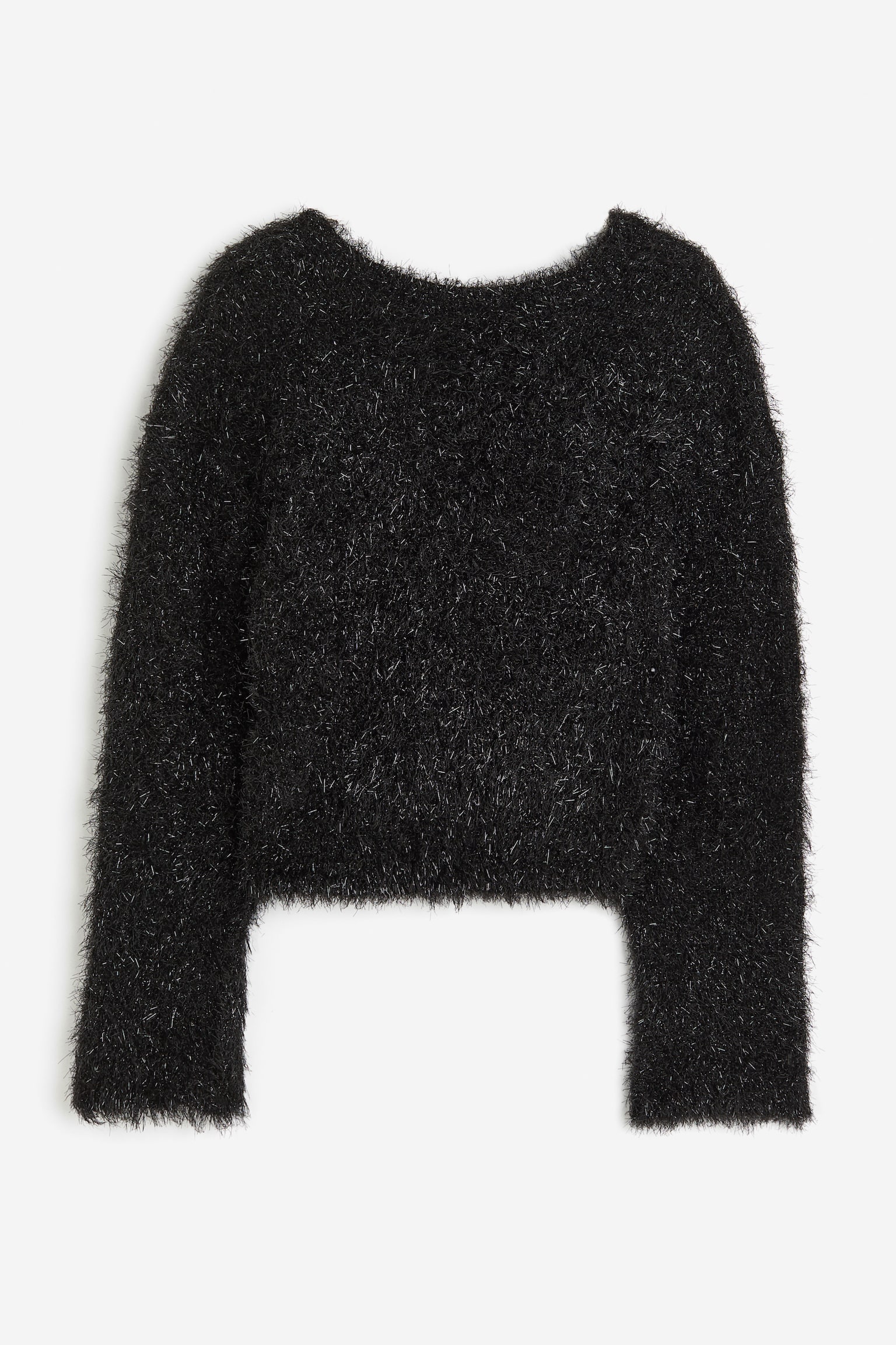 Fluffy Deep Back Sweater - Black - 1