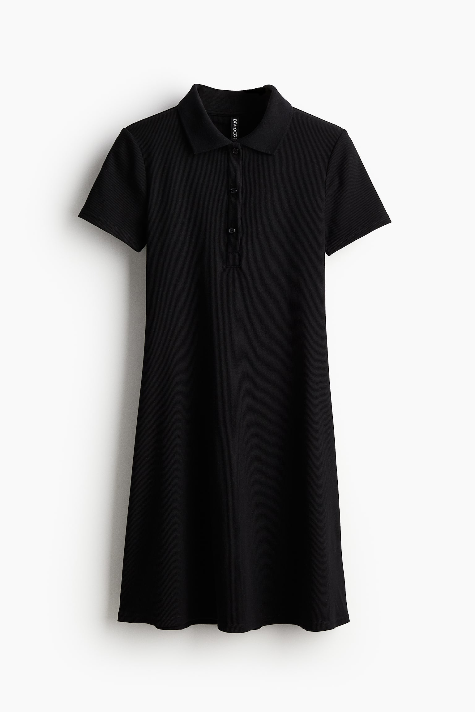 Collared ribbed dress - Black/Cream/Grey marl - 2