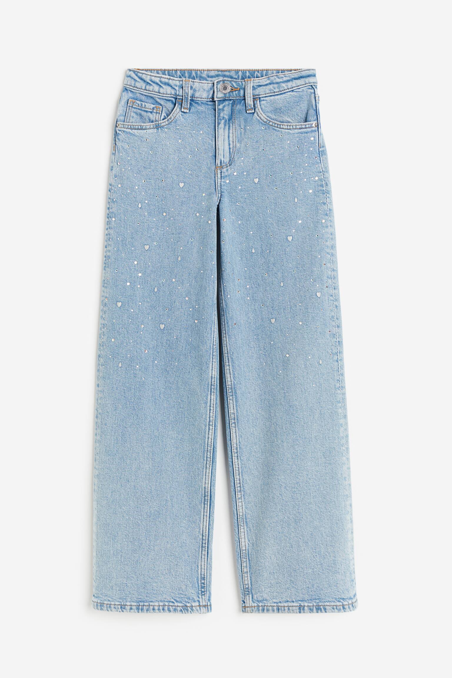 Wide Leg Low Jeans - Màu xanh denim nhạt/Trái tim - 1