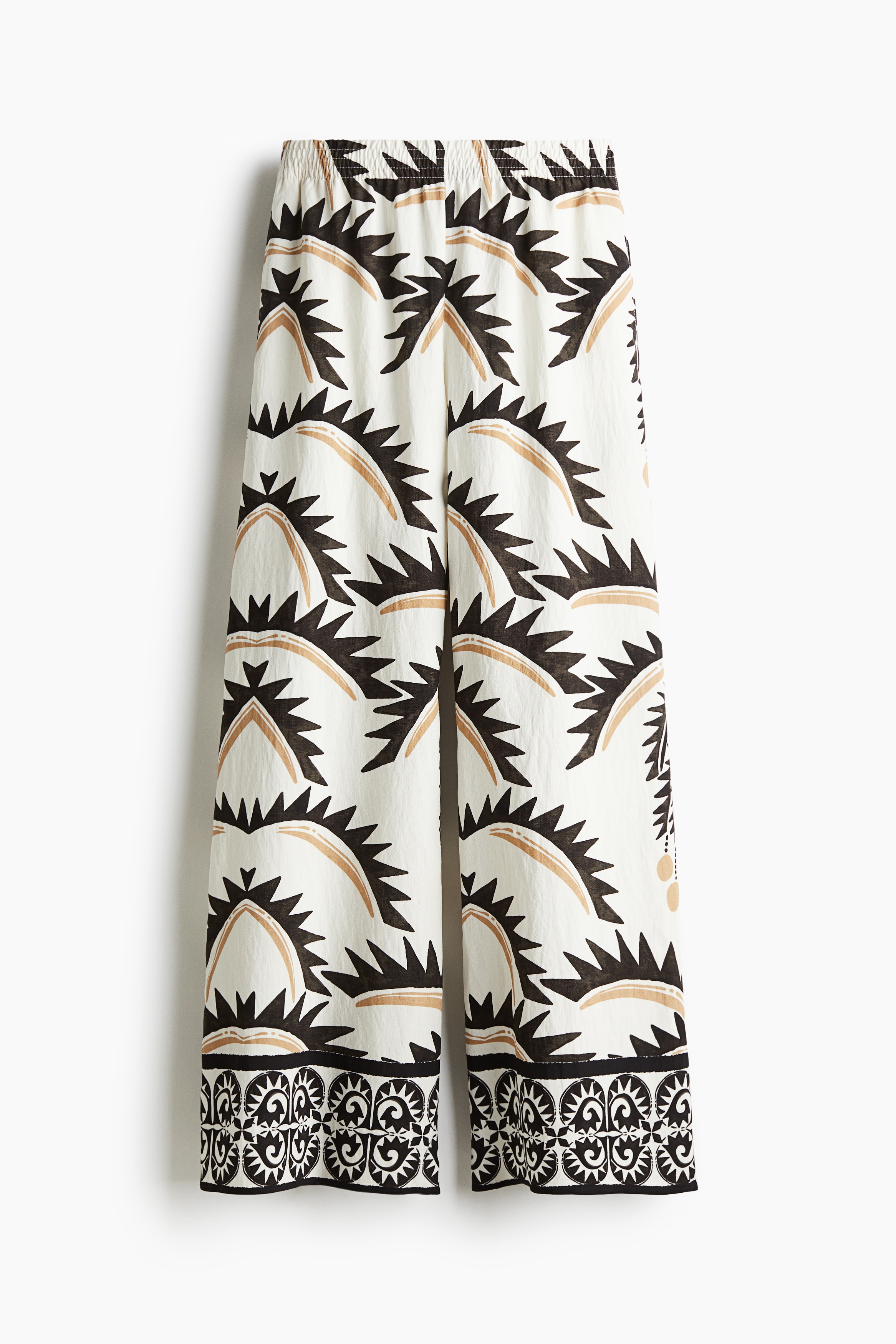 Wide-Leg Pull-On Pants - White/patterned/Cream/patterned/Cream/black striped