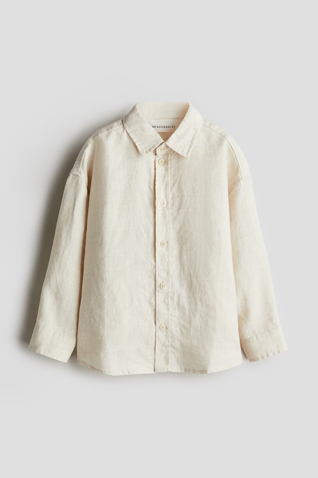 Chemise en lin - Beige clair/Bleu clair - 1