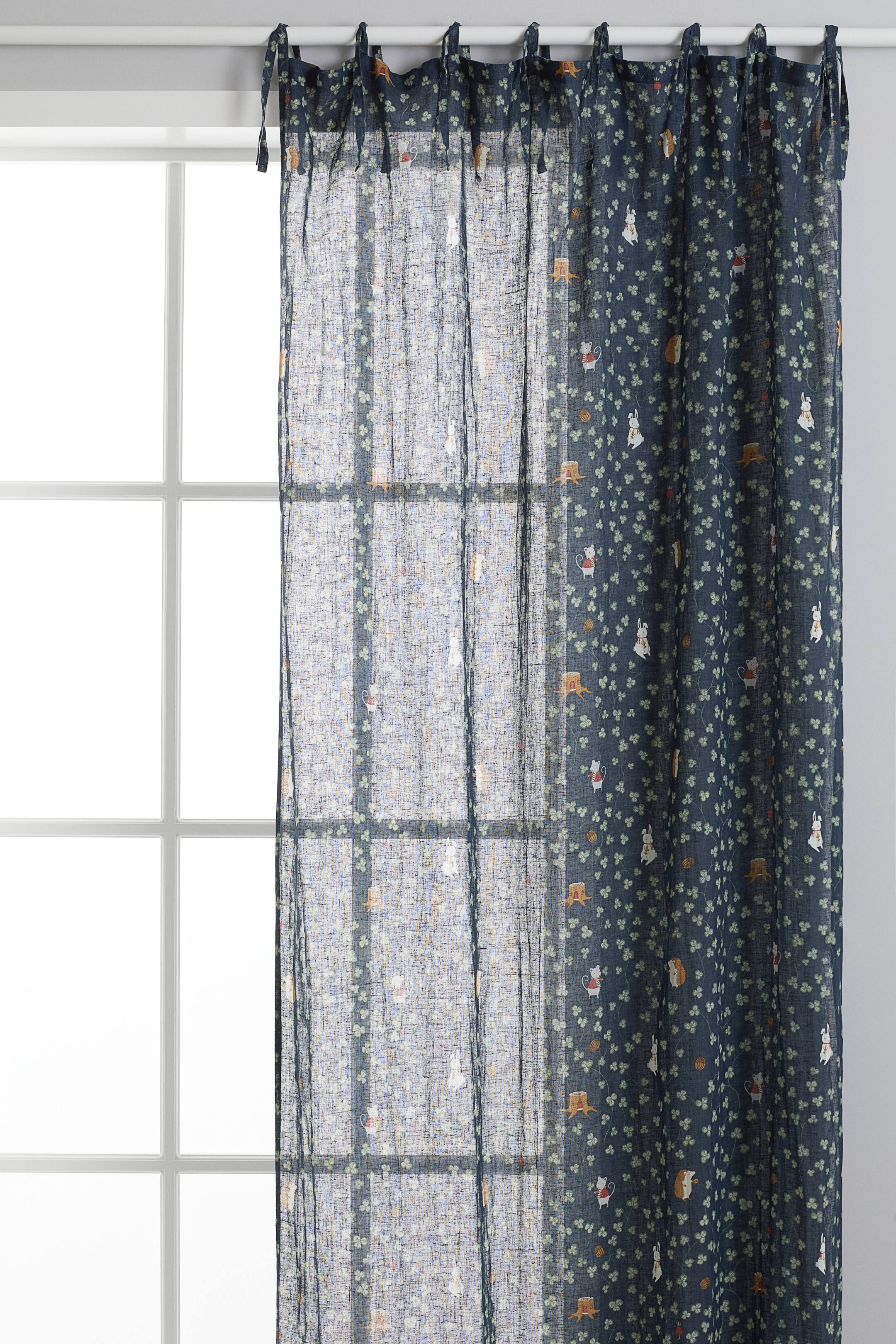 拡大画像を表示: リネンブレンドカーテン 1枚入り - ダークブルー／クローバー - Home All | H&M JP 1