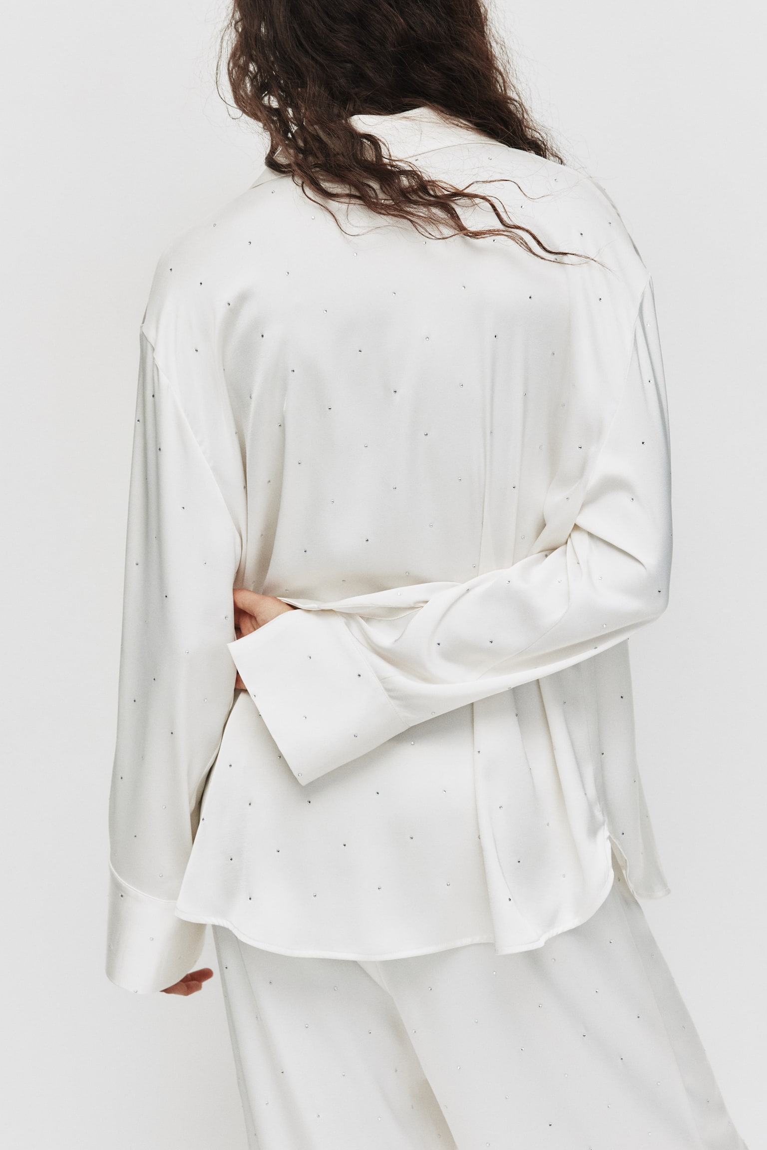 Camisa de pijama en satín con decoraciones - Blanco/Negro/Rojo oscuro - 5