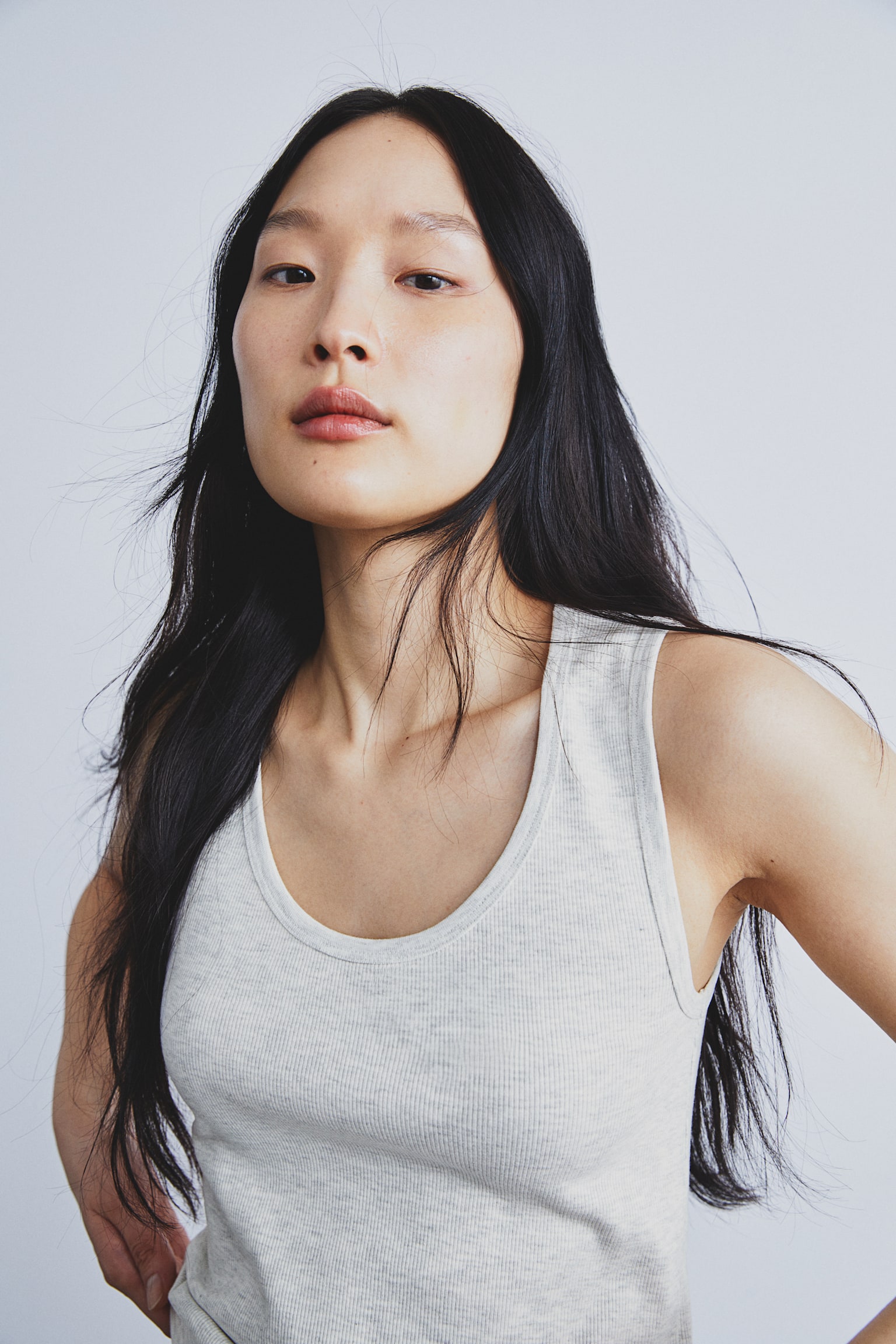 Ribbed vest top - Light grey marl/White/Black - 2