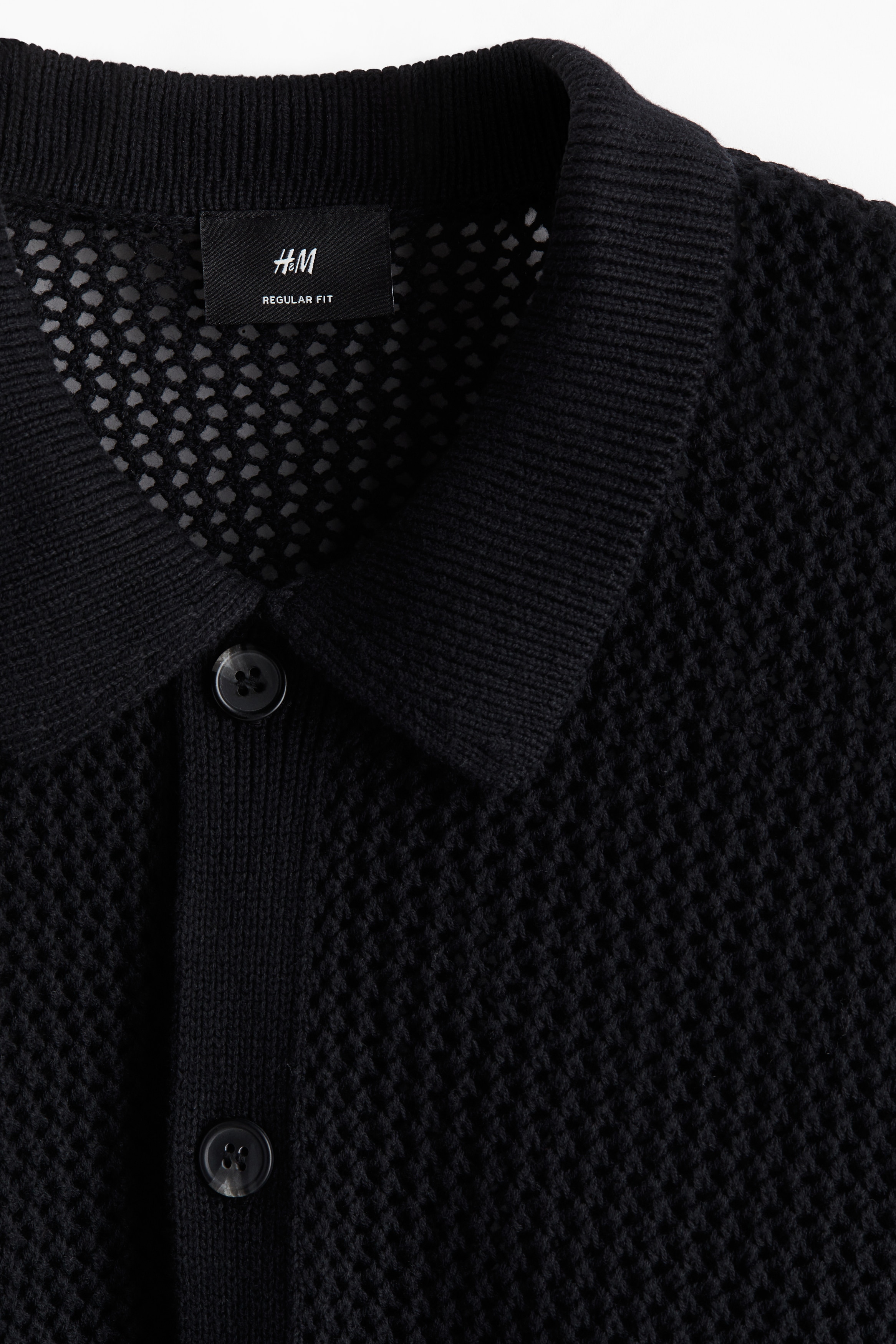 Regular Fit Pointelle-Knit Shirt - Black - Men | H&M US