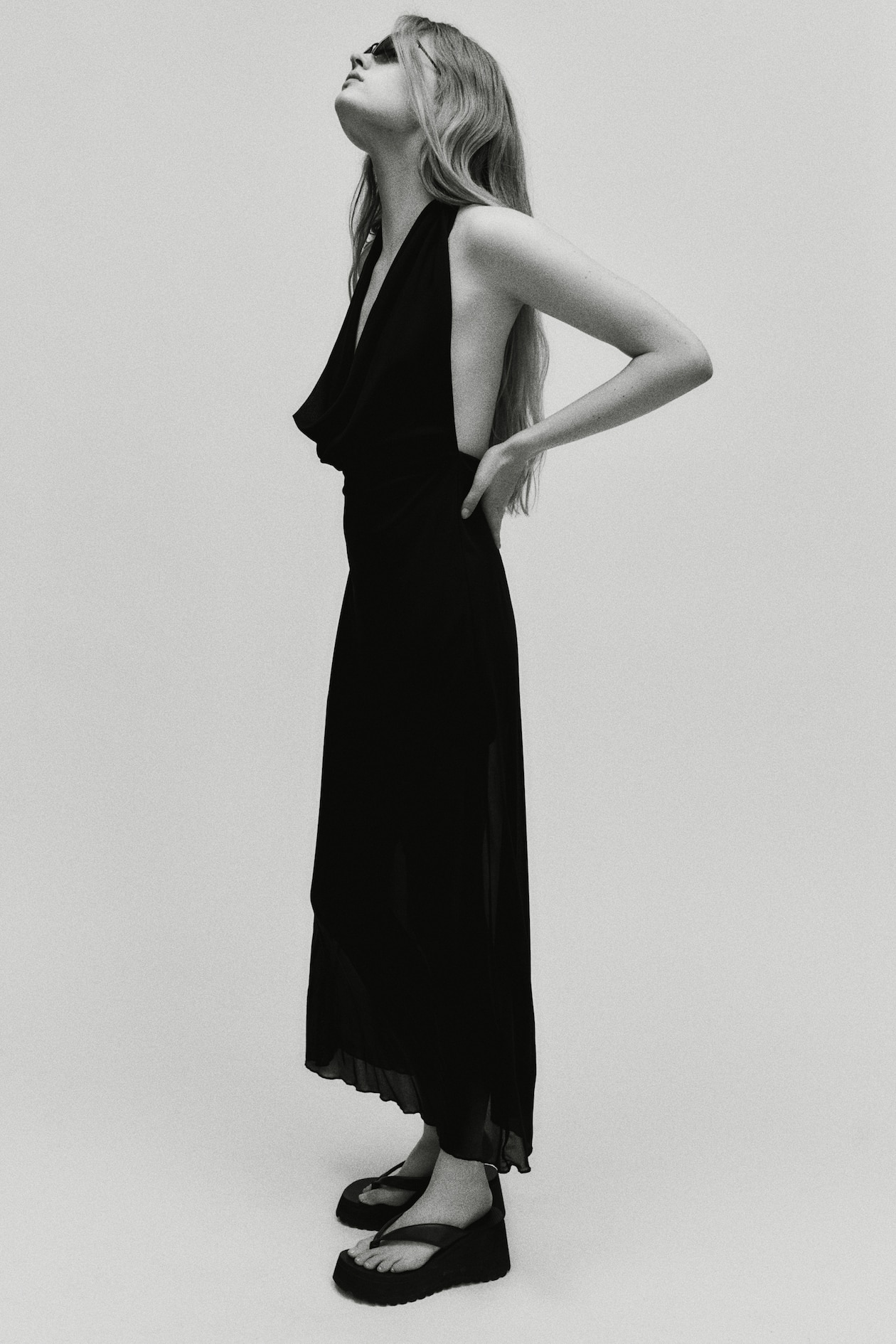 black cowl neck dress Whistles Satin Maxi Size 0 Understated glitz Deep Plunge Cowl Neck Mini
