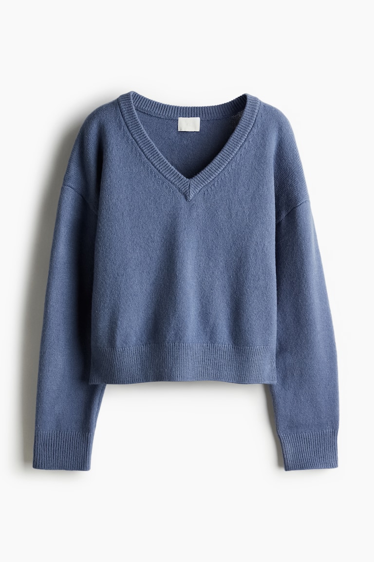Yageshark Damestrui met lange mouwen en V-hals, elegante gebreide trui bovenstuk voor herfst/winter, blauw 1, M