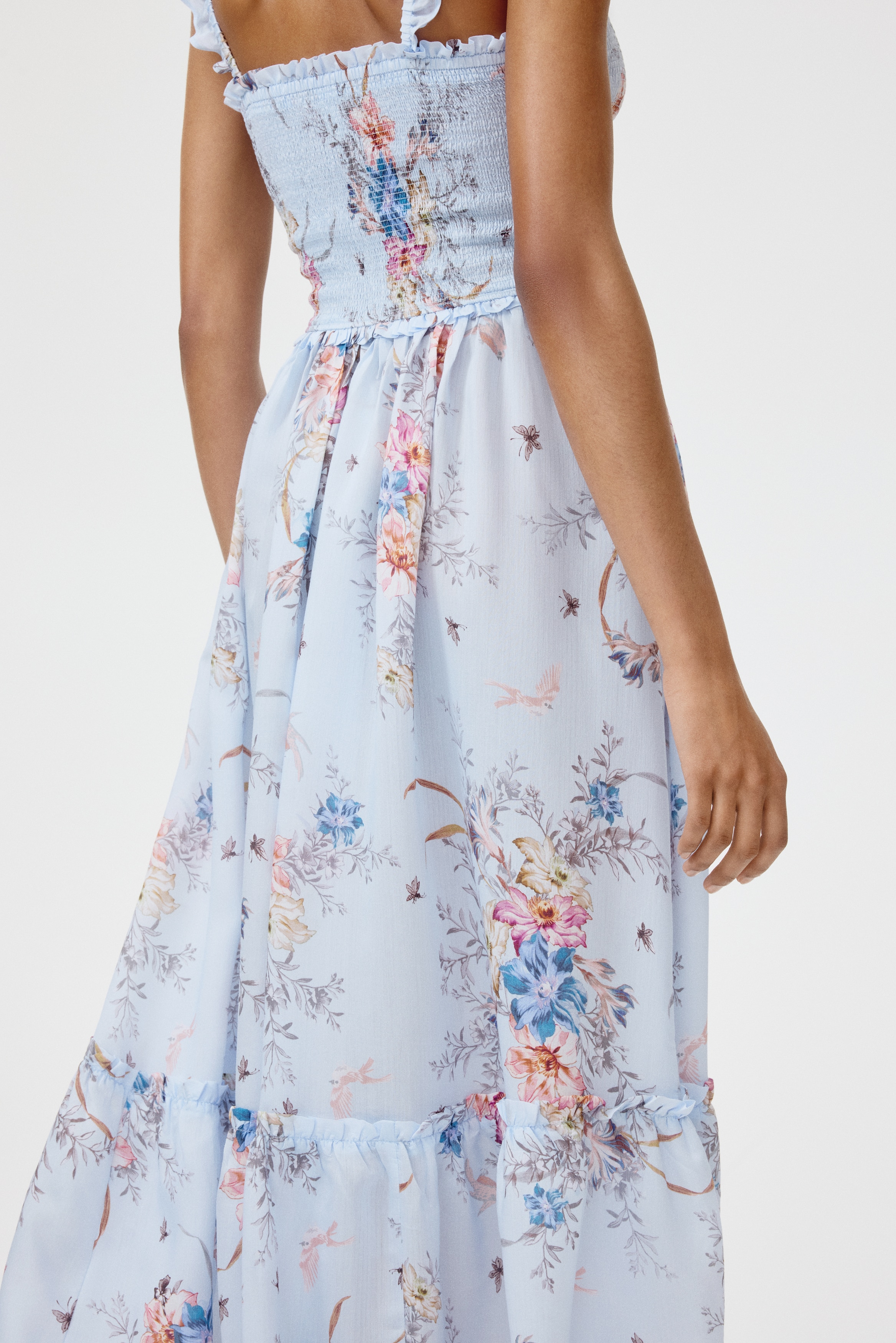 h&m summer midi dresses Ladies - White/Floral Strappy Midi Dress - Size: XXL