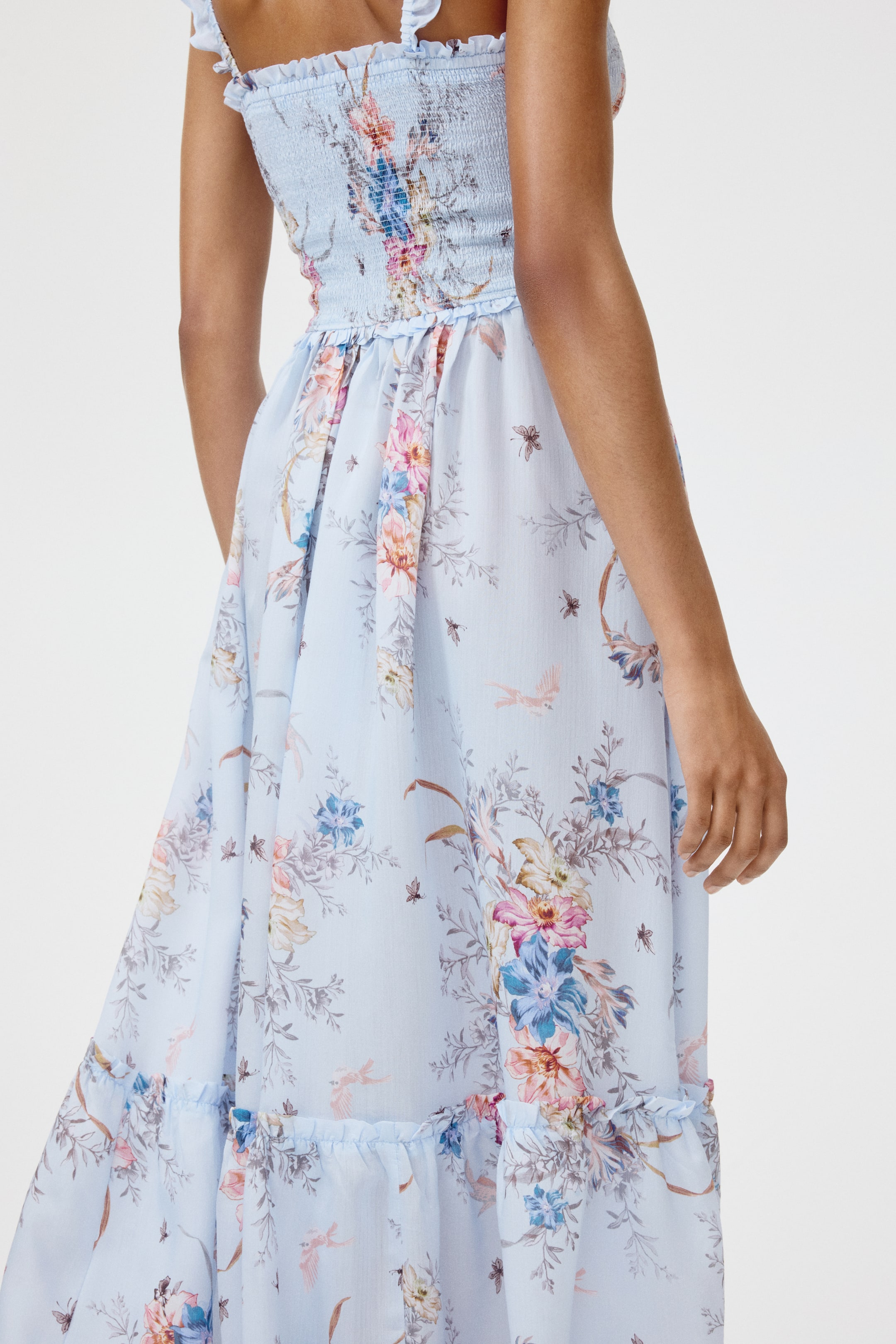 Ruffle-Trimmed Smocked-Bodice Dress