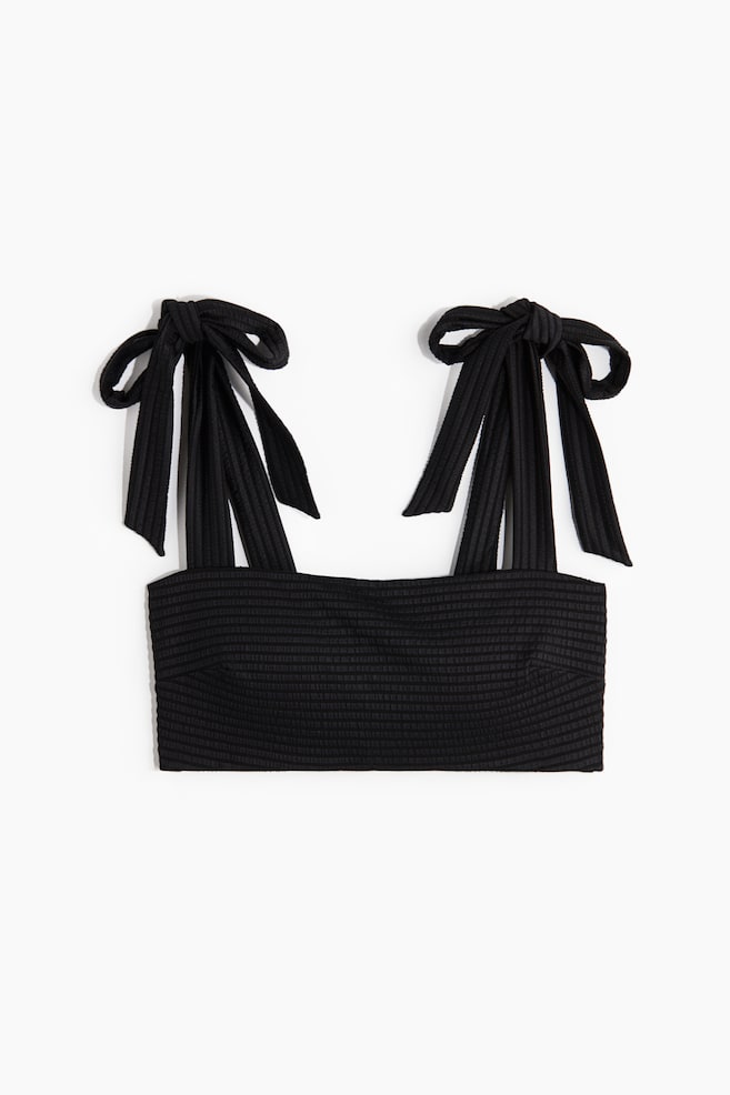 Padded Tie-strap bikini top - Black/Burgundy - 1