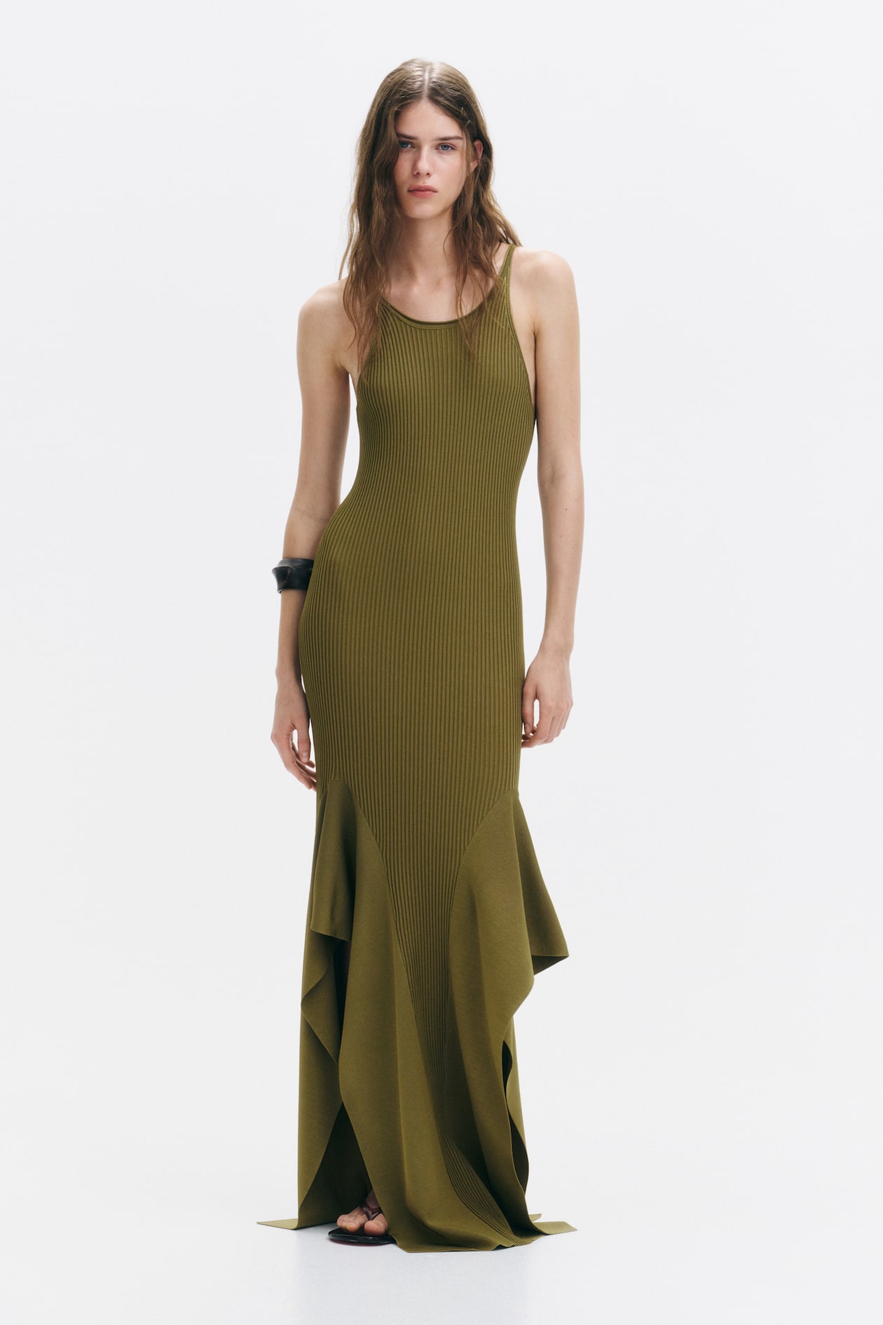 Women's Olive green Flounced Knit Dress | H&M US Women's Olive green Flounced Knit Dress | H&M US